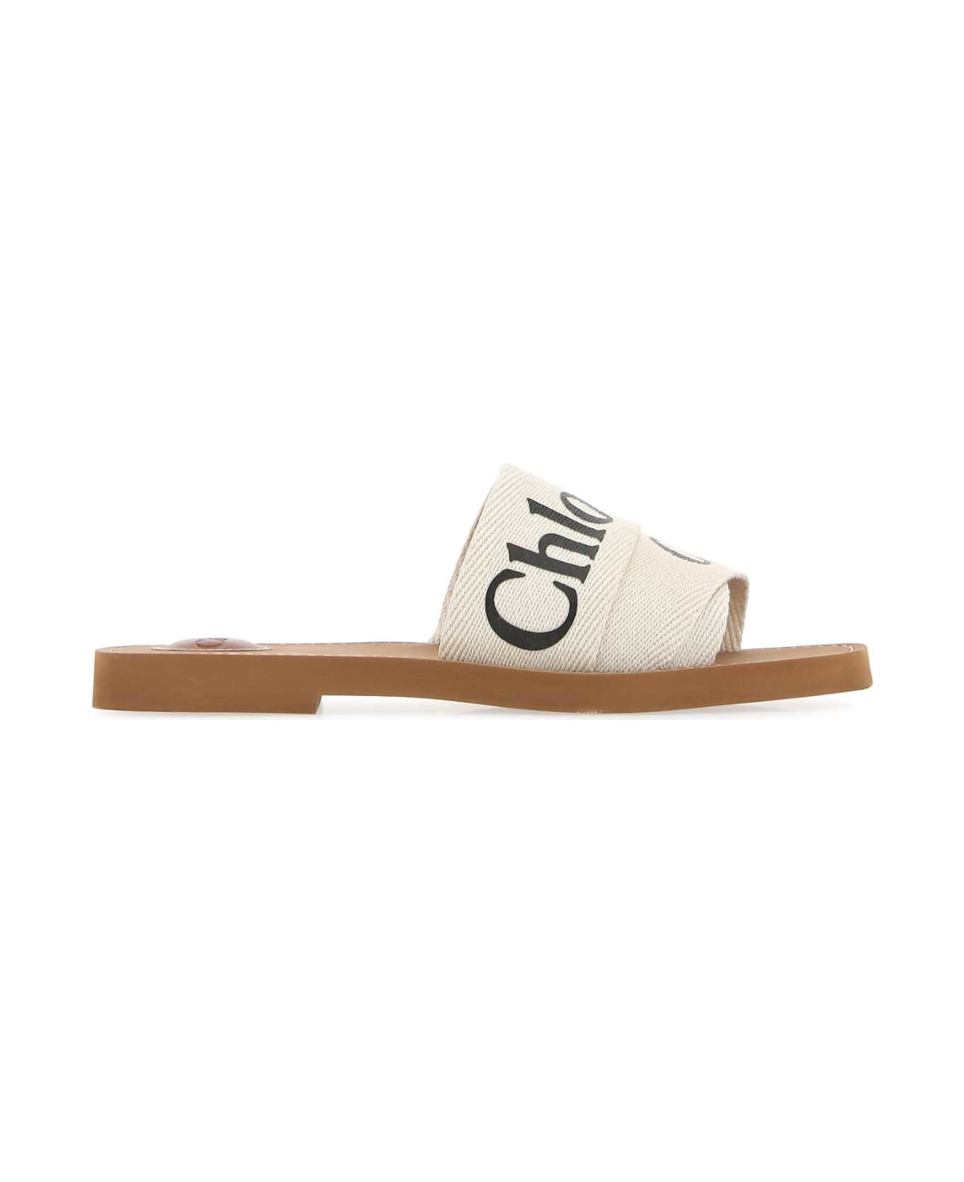 Chloé Ivory Linen Woody Slippers - 101