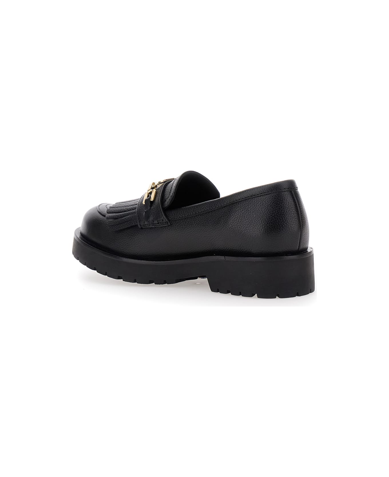 TwinSet Black Loafers With Platform And Metallic Logo In Leather Woman - Black
