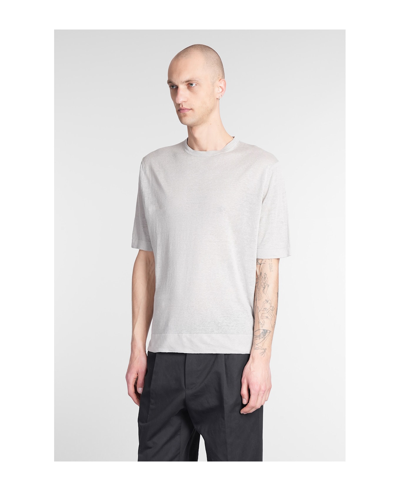 Ballantyne T-shirt In Grey Linen - grey
