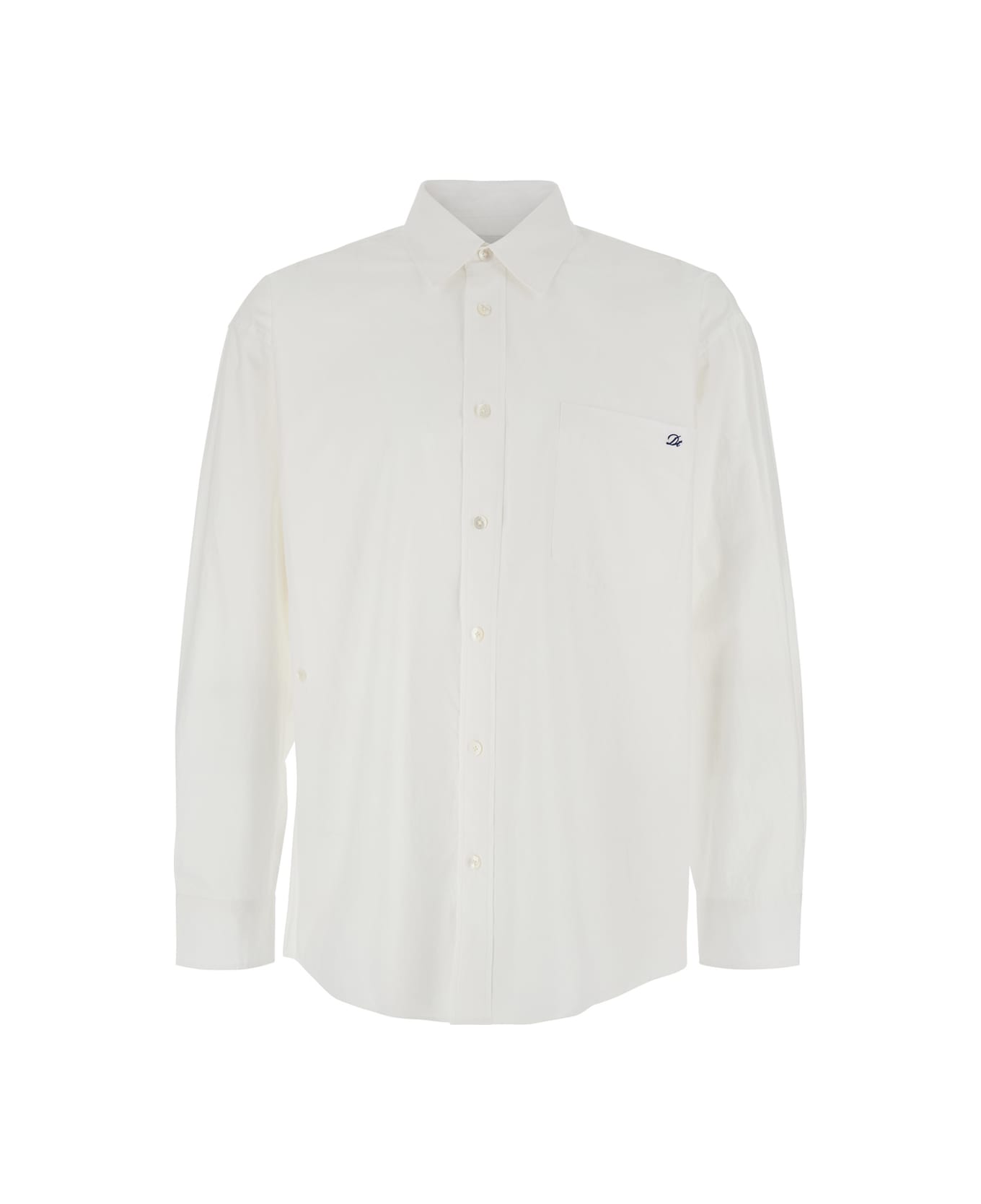 Dunst White Shirt With Patch Pocket On The Front And Embroidered Logo In Cotton Poplin Man - White