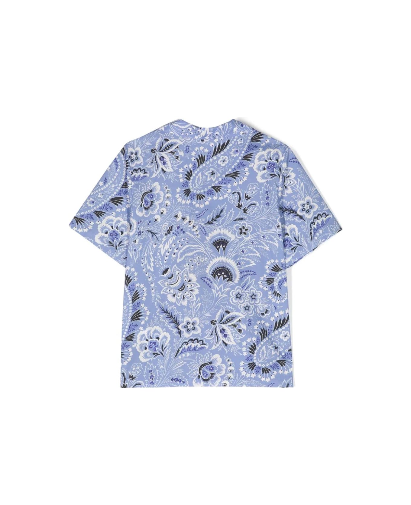 Etro Light Blue Bowling Shirt With Paisley Motif - Blue