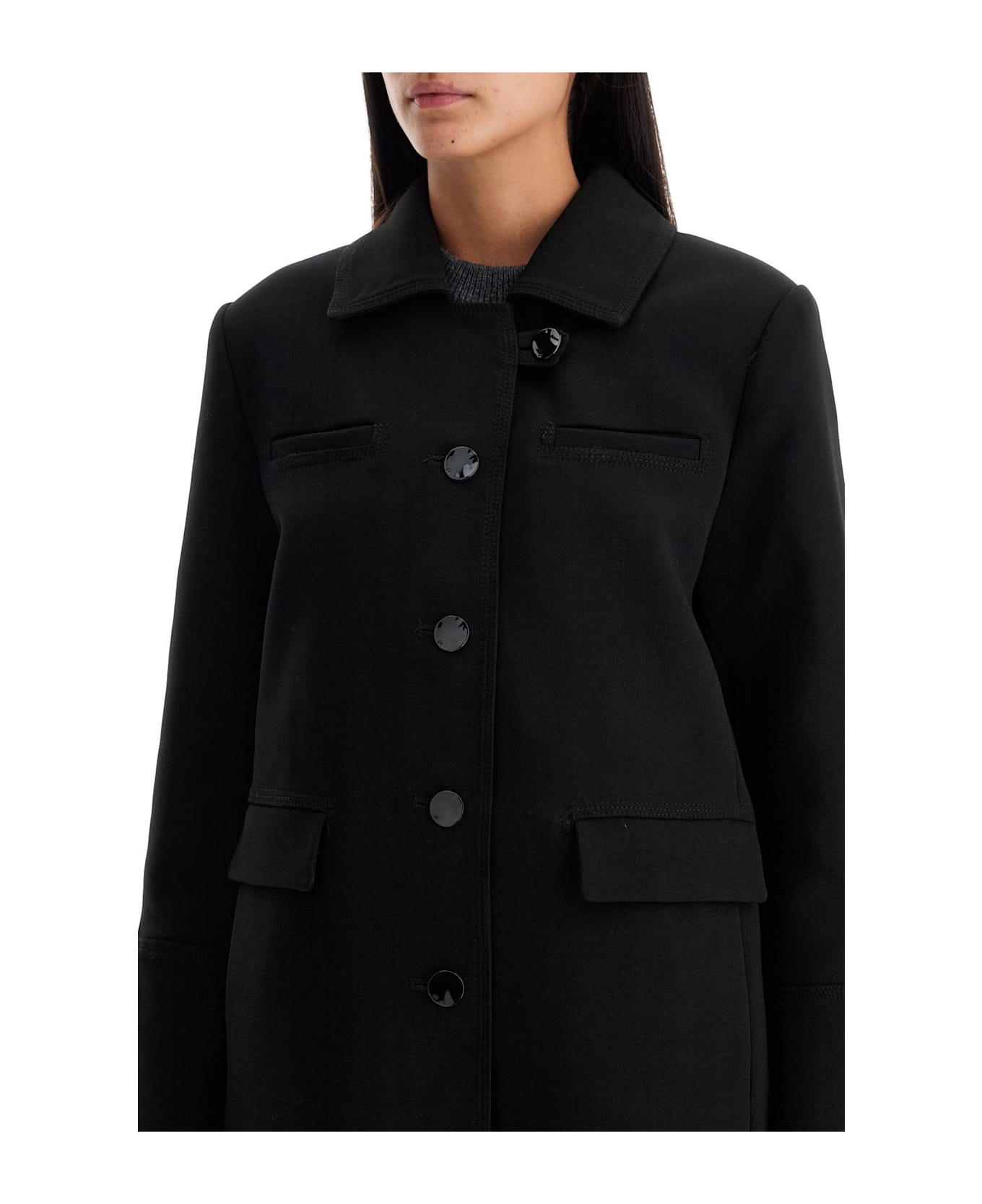 Ganni Long Single-breasted Coat - BLACK (Black)