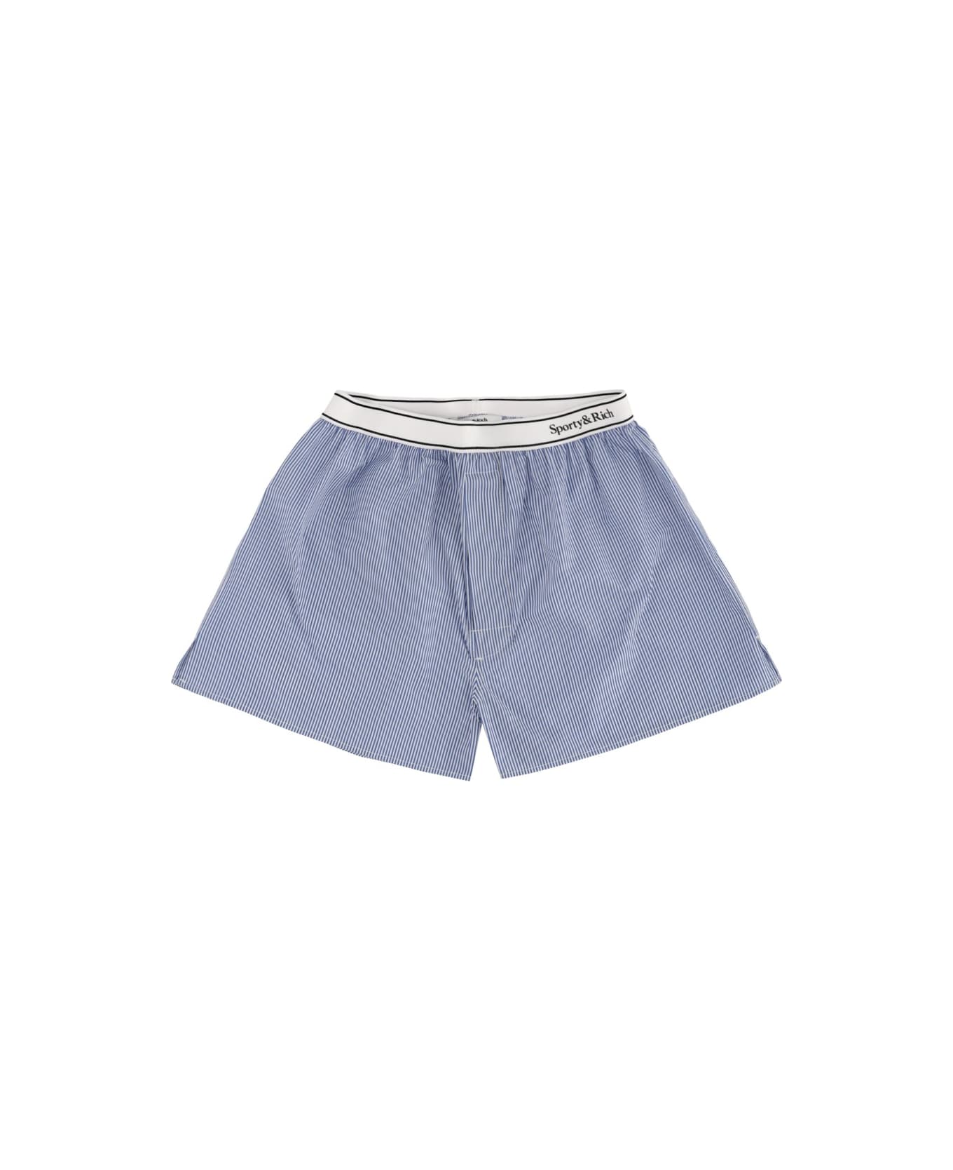 Sporty & Rich Striped Logo Shorts - BLUE