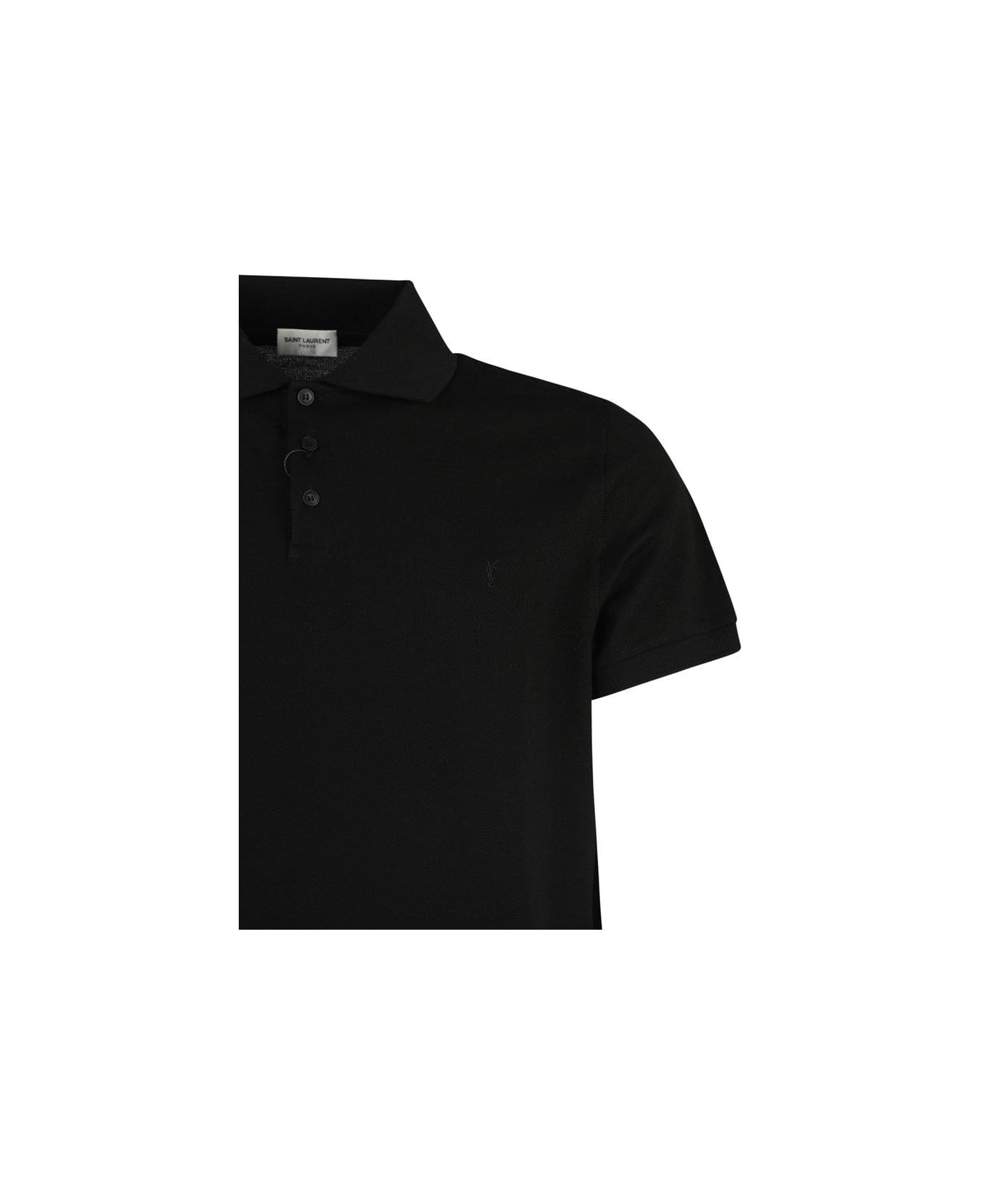 Saint Laurent Cotton Piquè Cassandre Polo Shirt - Noir