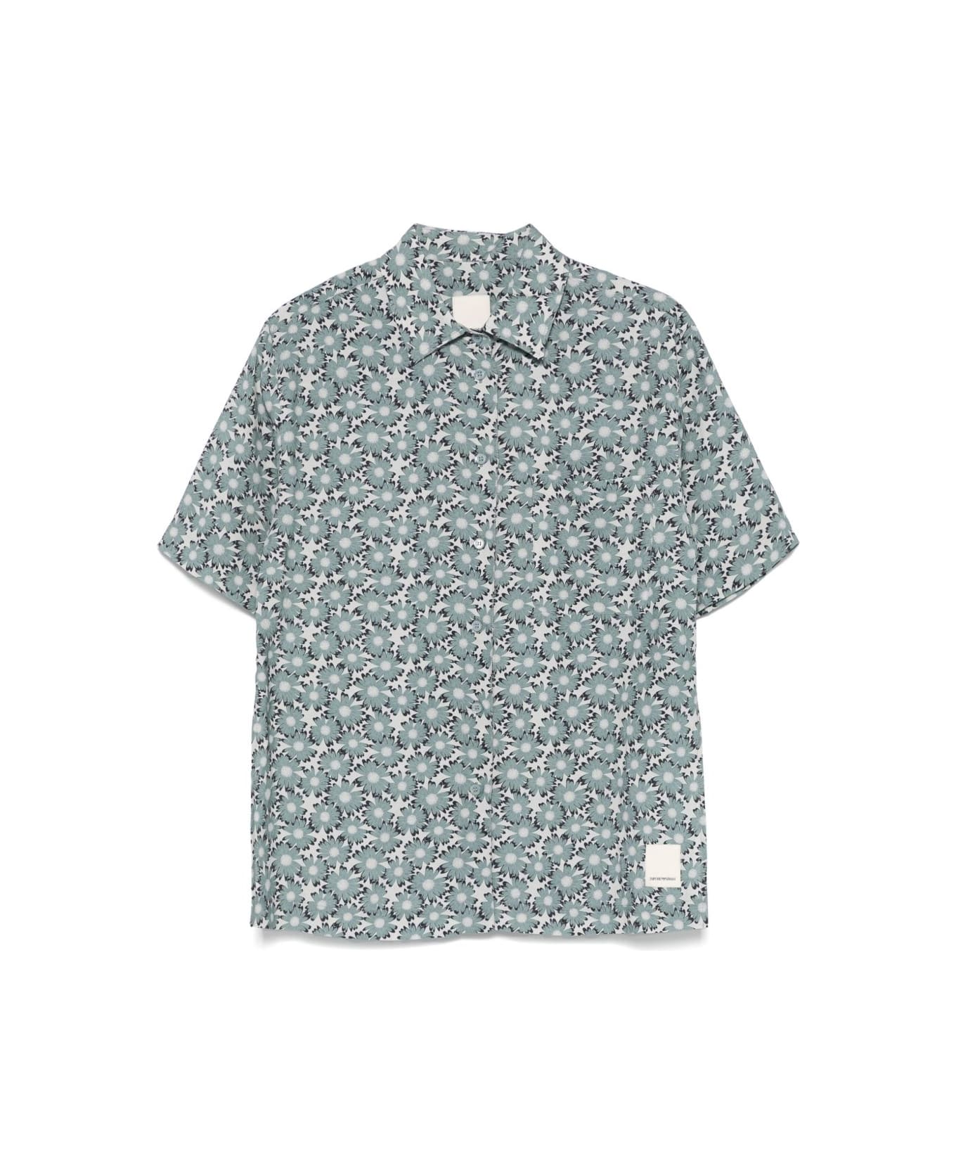 Emporio Armani Printed Linen Blend Shirt - Clear Blue