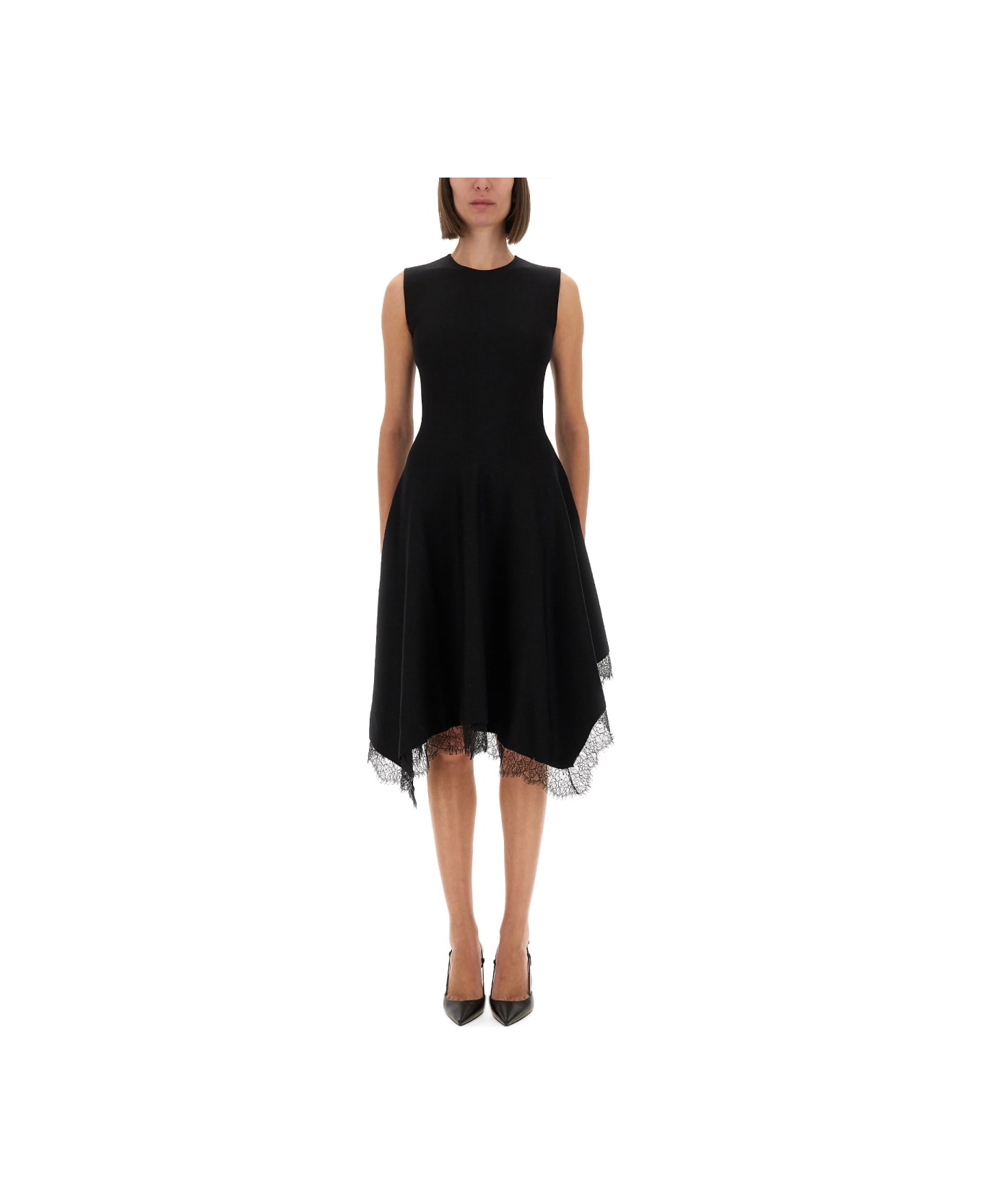 Alexander McQueen Asymmetrical Dress With Lace Detailing - BLACK