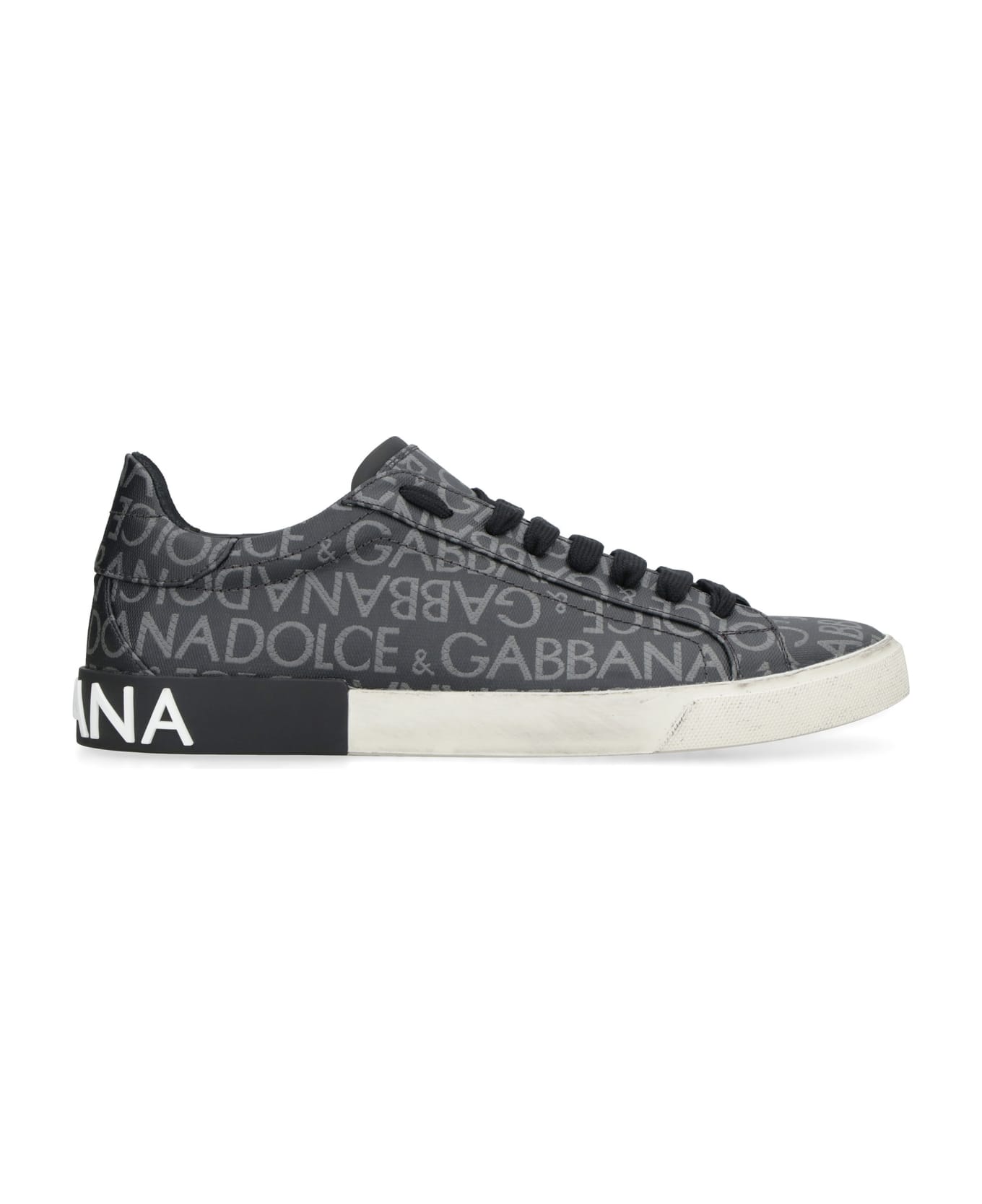 Dolce & Gabbana Portofino Leather And Fabric Low-top Sneakers - black
