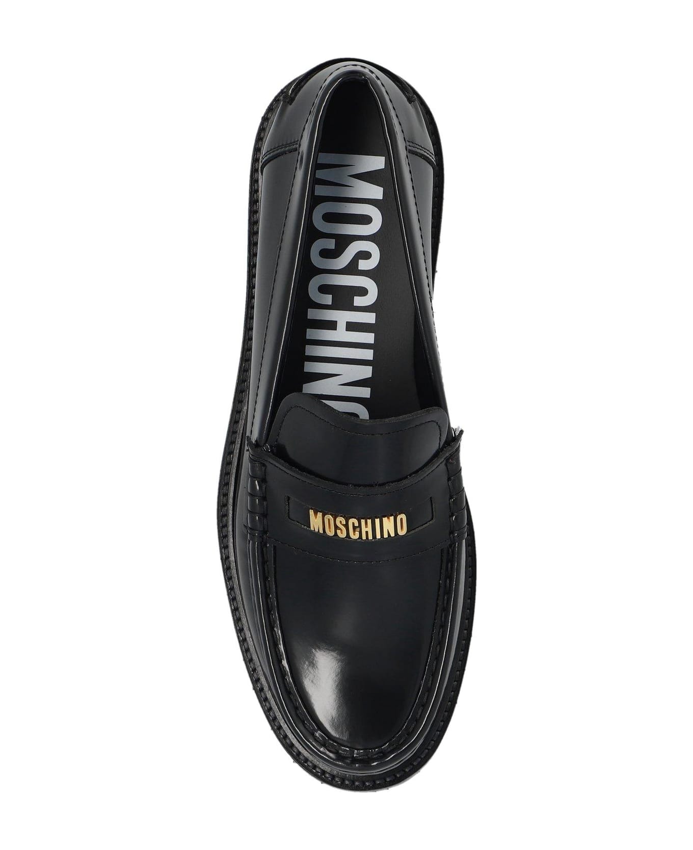 Moschino Logo Plaque Slip-on Loafers - Black