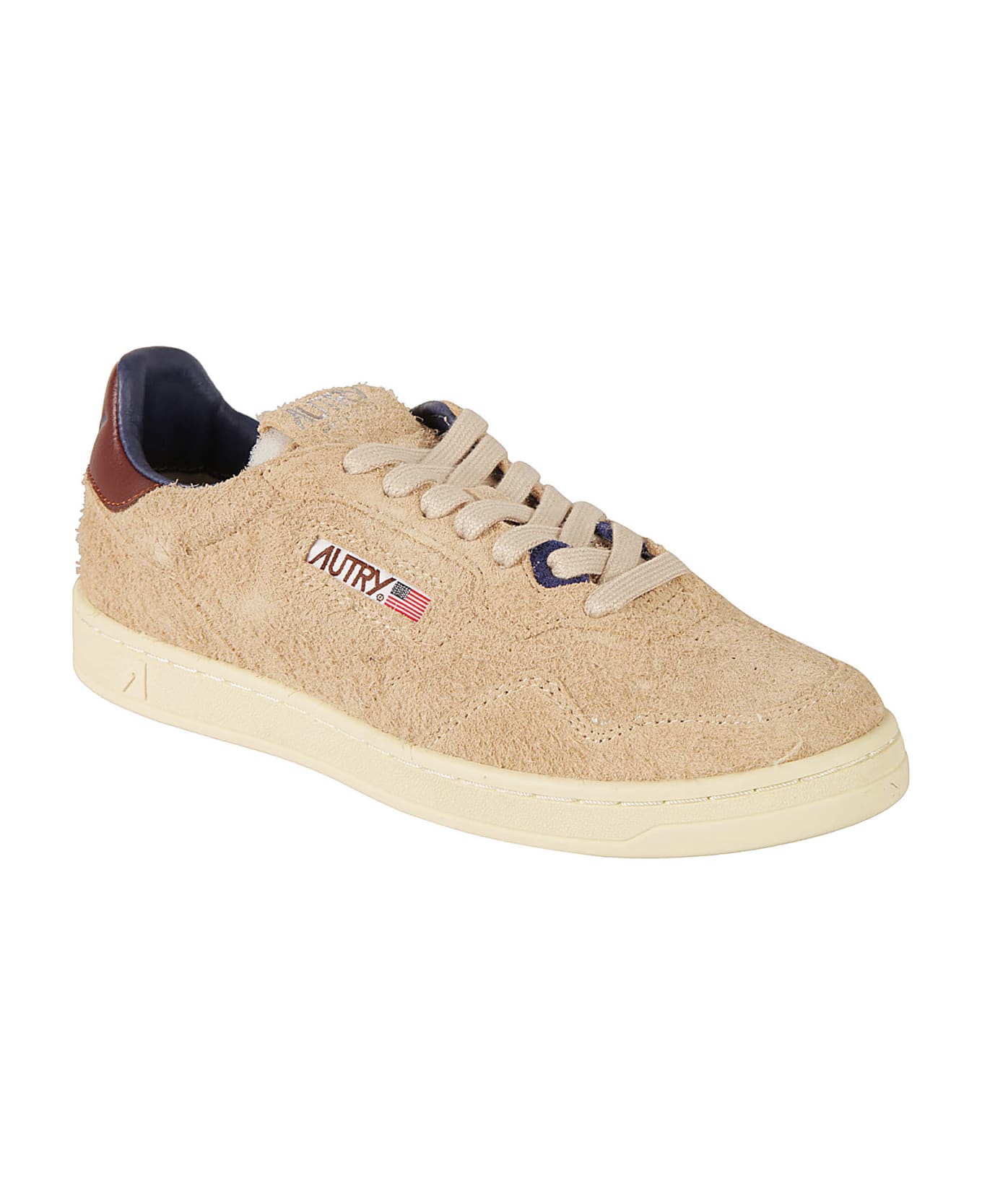 Autry Logo Patched Low Sneakers - Ecru/Fudge