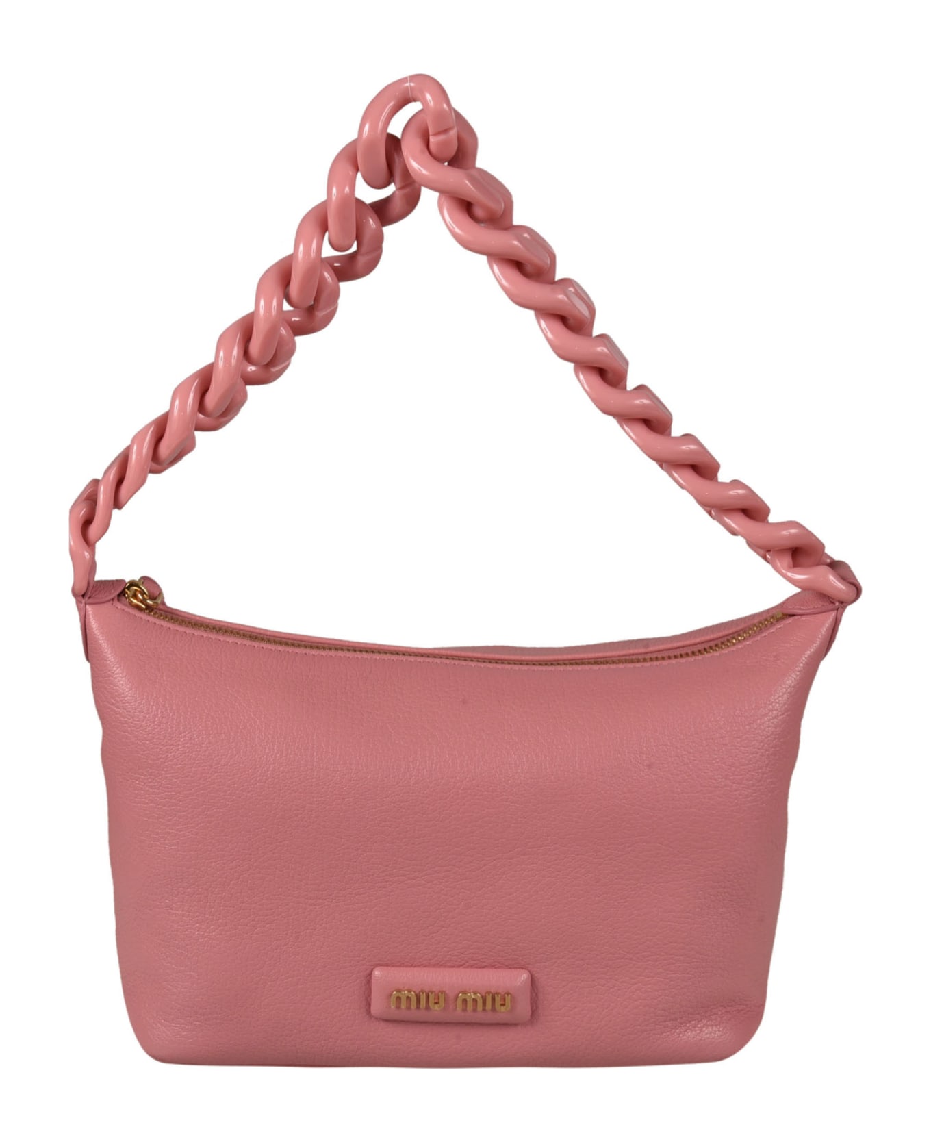 Miu Miu Chain Strap Logo Embossed Shoulder Bag - Pink