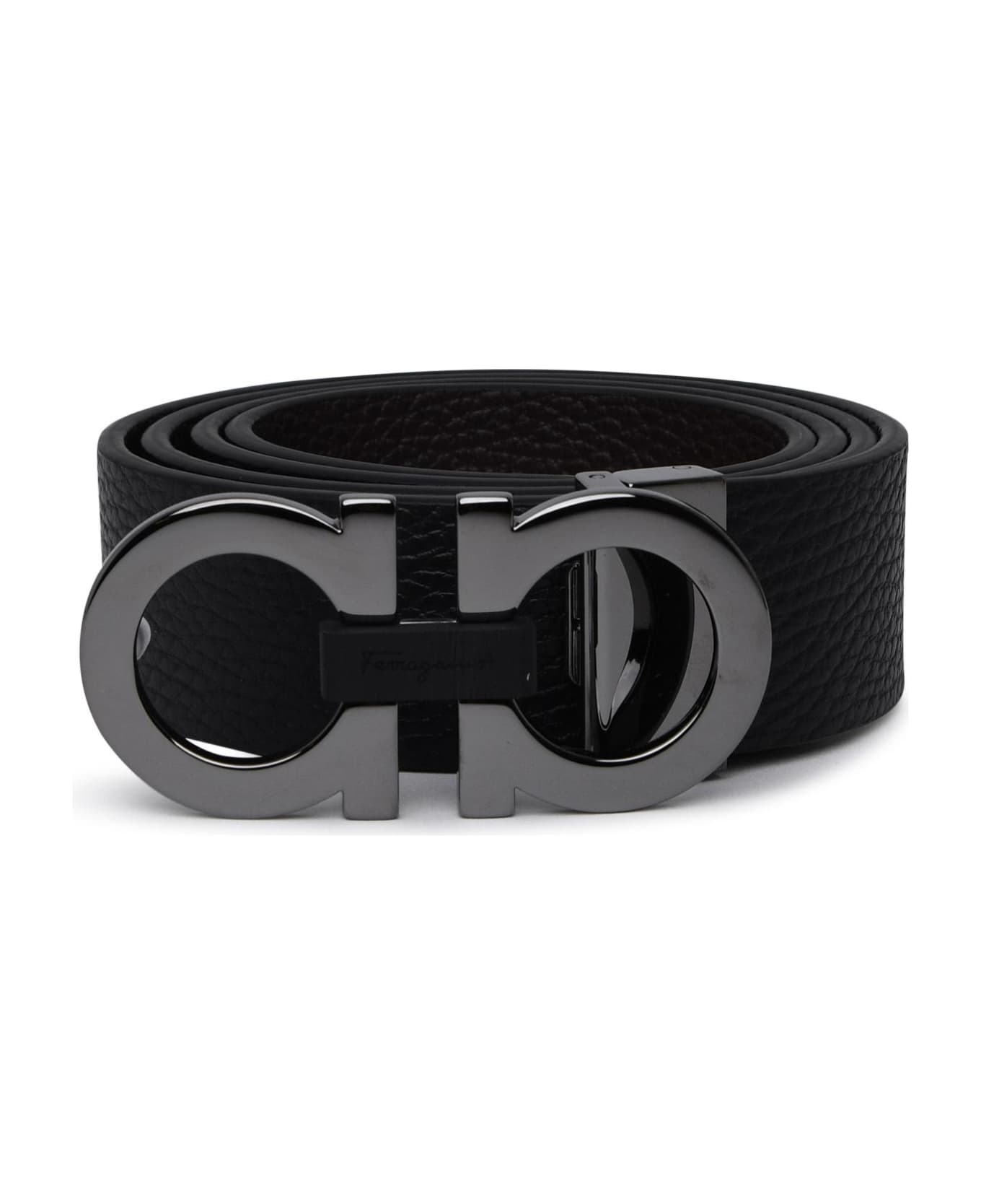 Ferragamo Hammered Leather Reversible Belt - Black