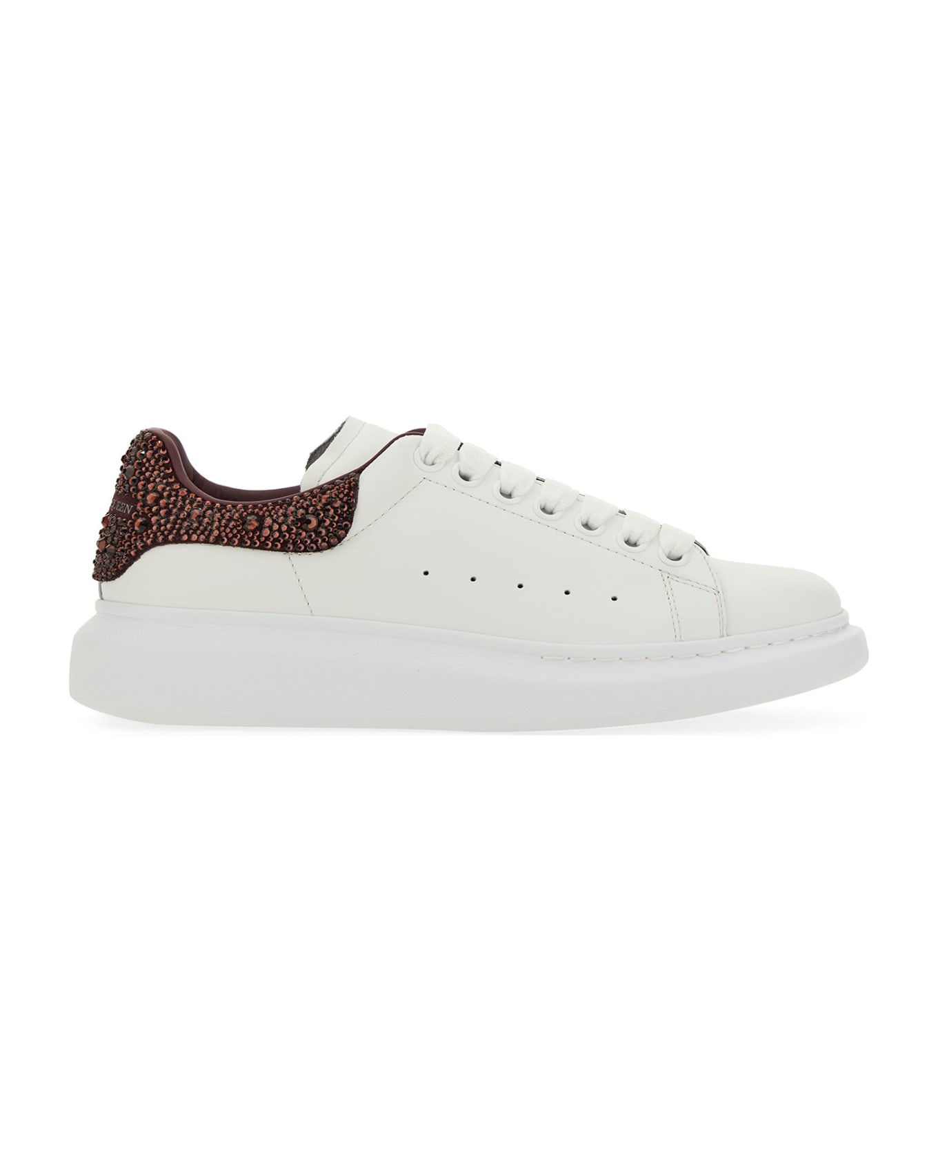 Alexander McQueen Oversized Sneakers In White And Dark Burgundy With Rhinestones - White