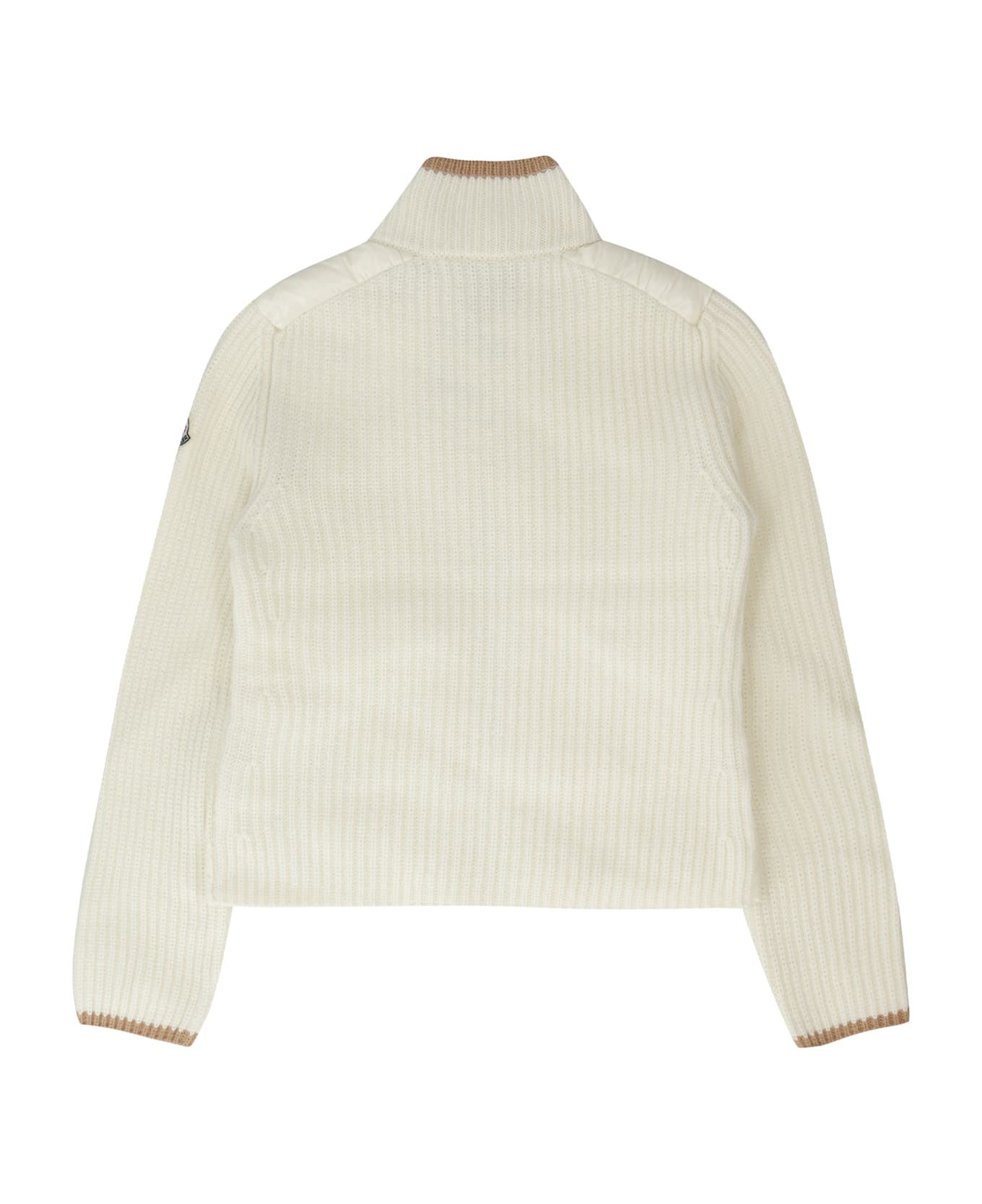 Moncler Cardigan With Padded Front Panel - panna