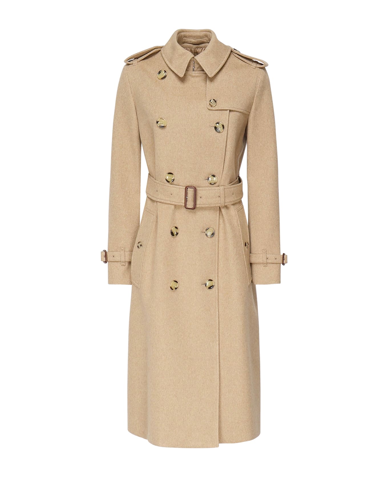 Burberry Long Kensington Cashmere Trench Coat - TRAIL MELANGE