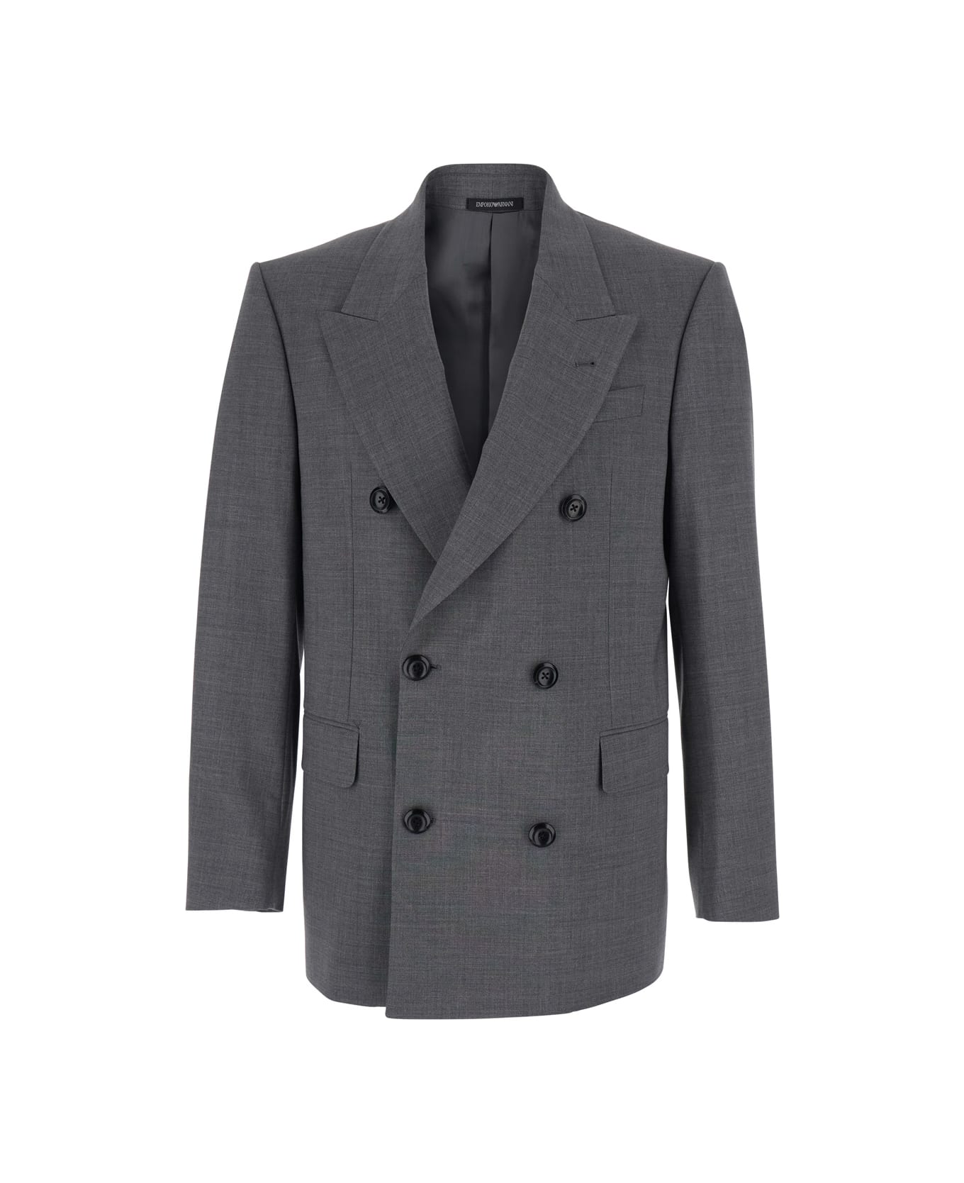 Emporio Armani Grey Double-breasted Jacket With Peak Lapels In Wool Man - Grey