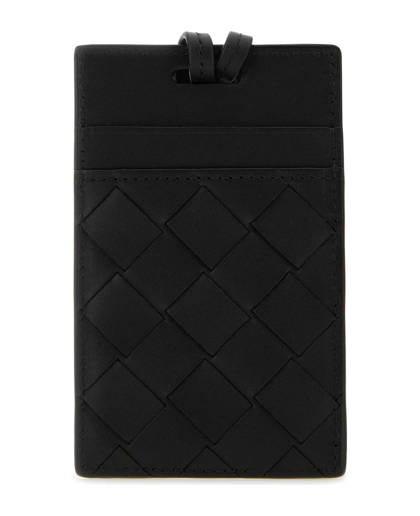 Bottega Chain Veneta Black Leather Card Holder - BLACKSILVER