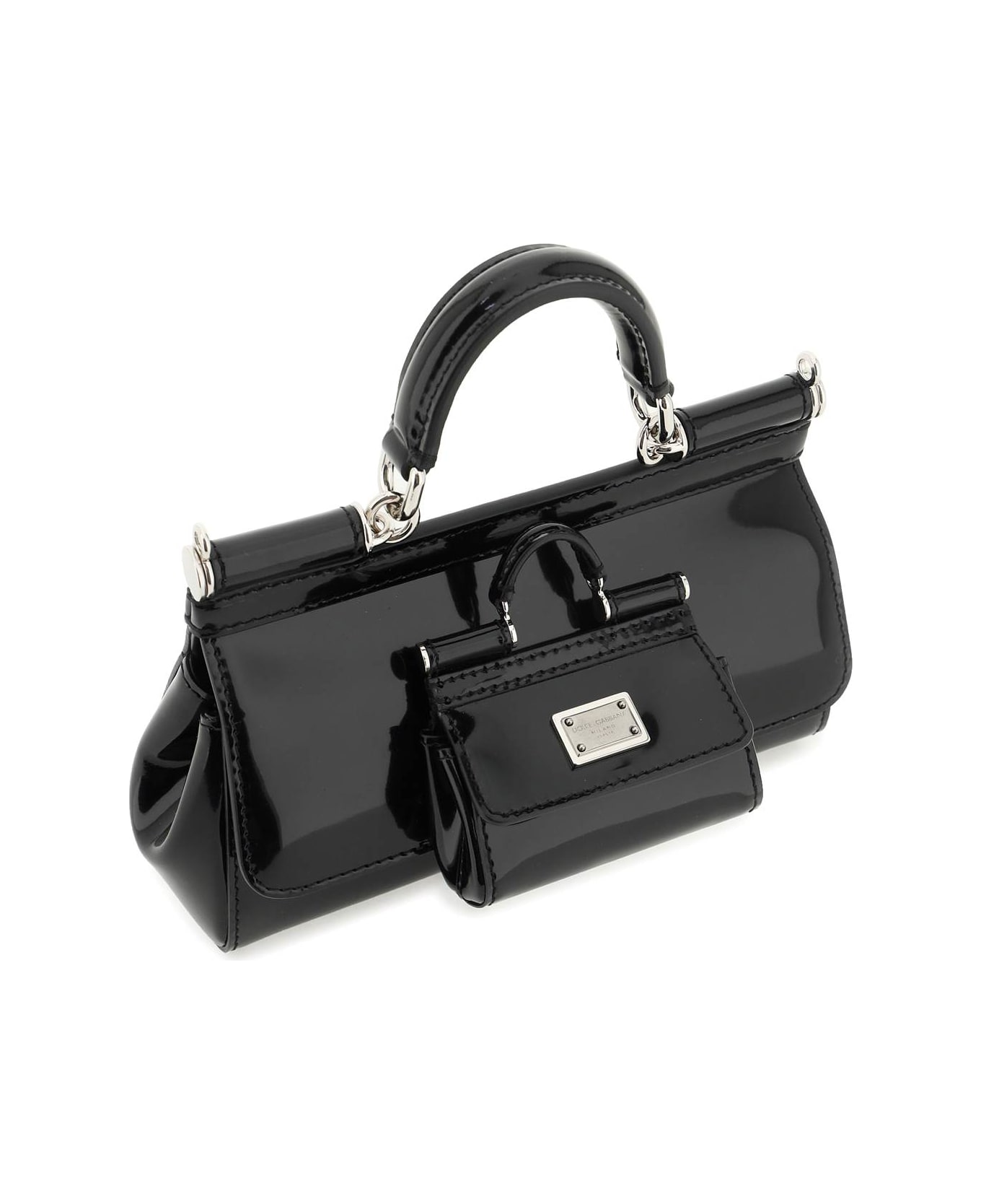 Dolce & Gabbana Patent Leather Small 'sicily' Bag With Coin Purse - Black