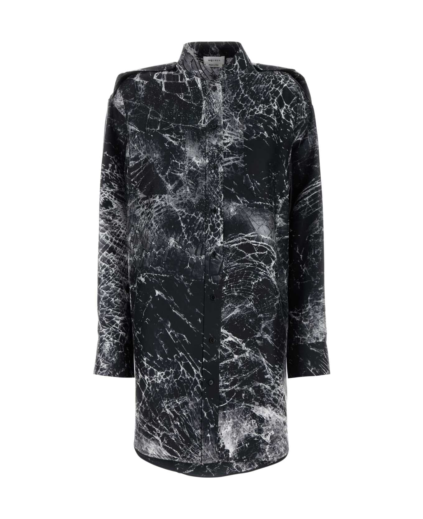 Alexander McQueen Printed Silk Shirt Dress - Black