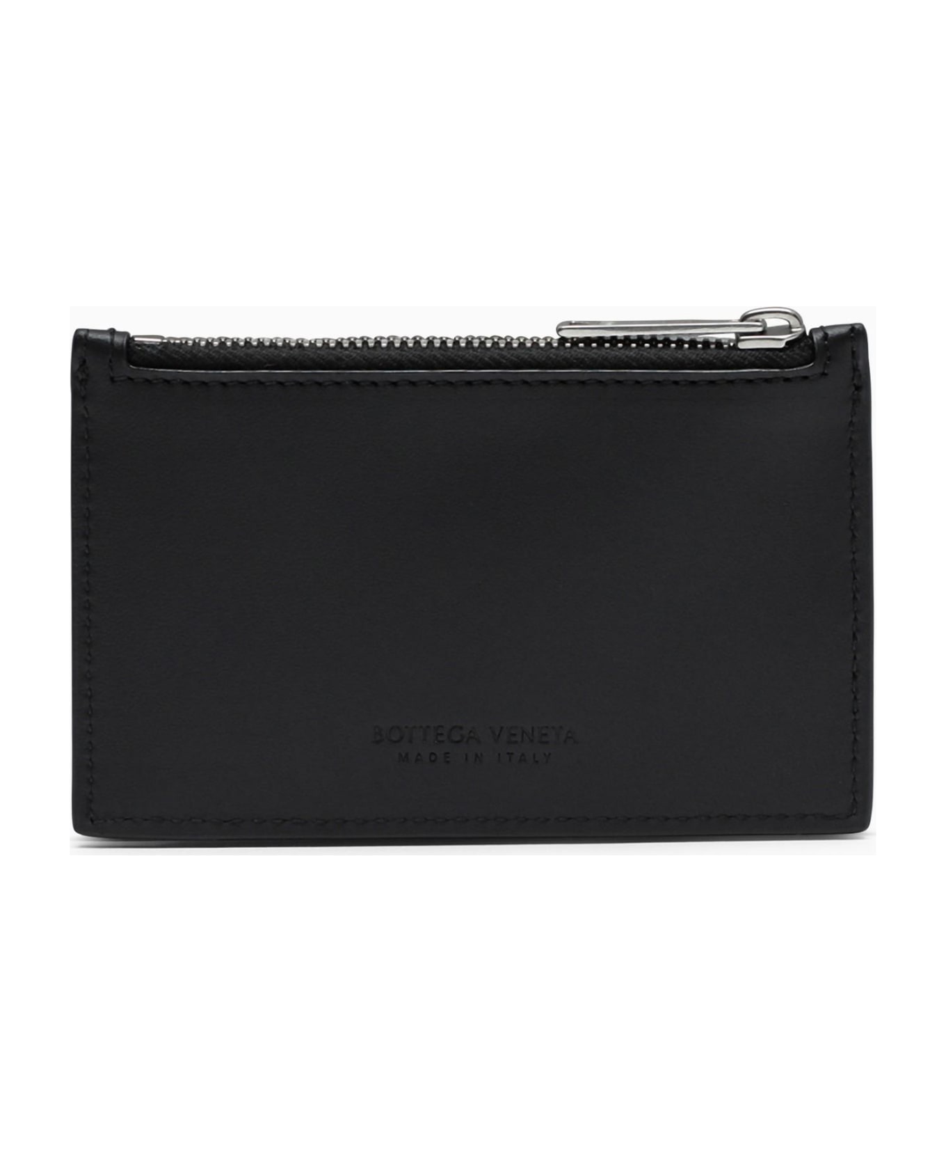 Bottega velours Veneta Black Intrecciato Zip Credit Card Holder - BLACK