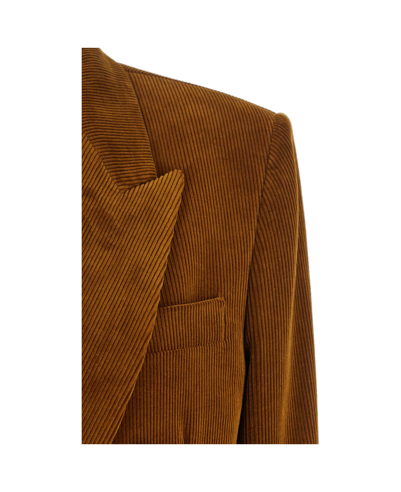 Saint Laurent Brown Double-breasted Jacket With Notched Revers And In Corduroy Woman - Brown