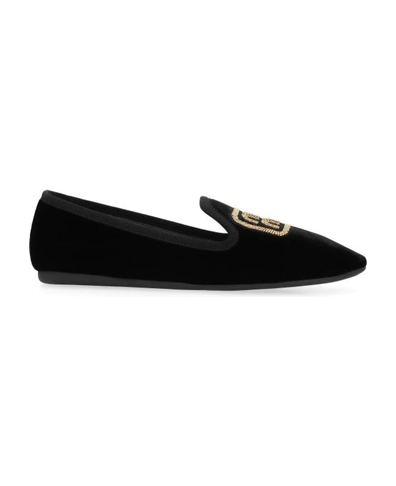 Miu Miu Logo Velvet Flats - Black