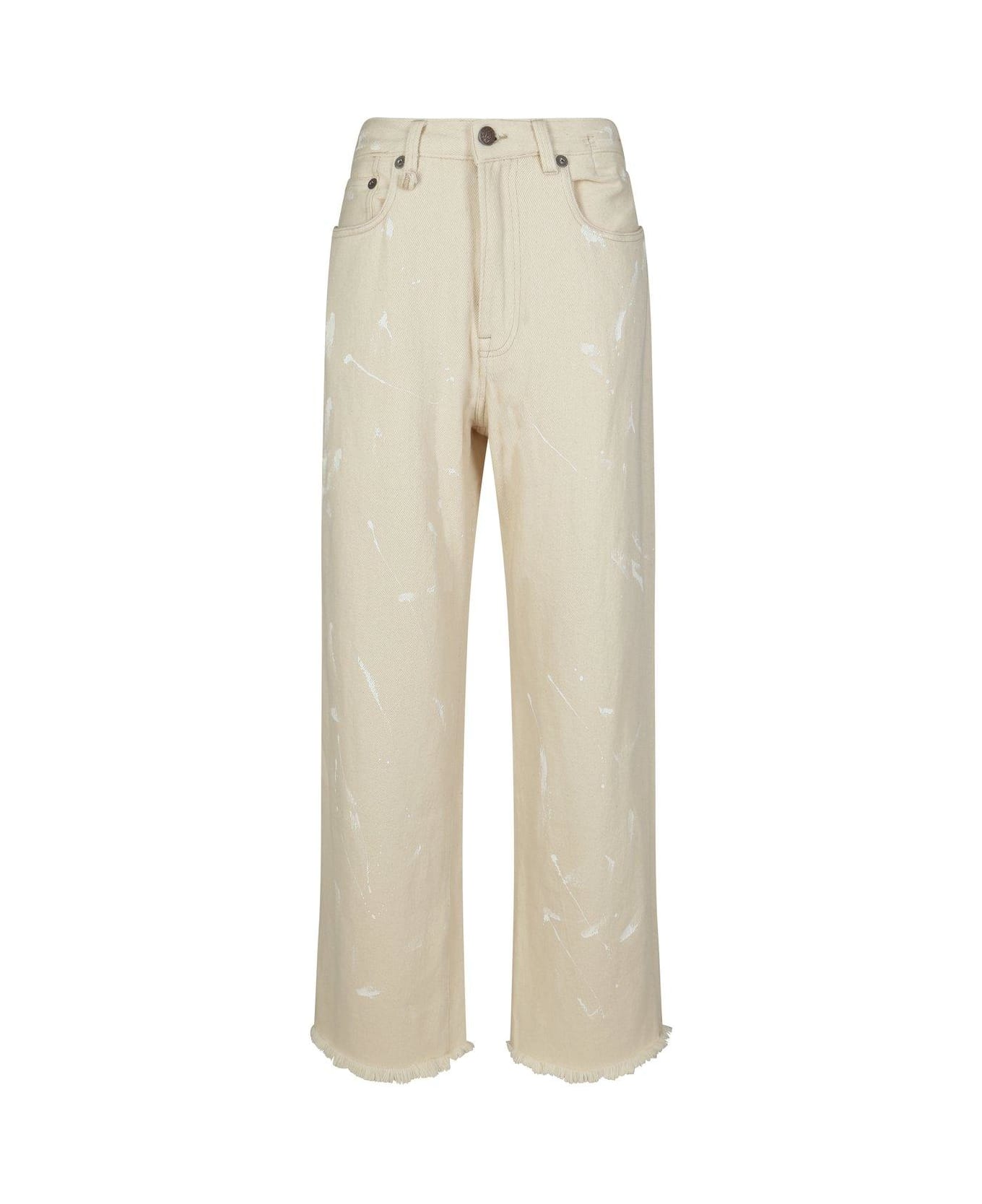 R13 D'arcy Paint-splatter High Waist Wide-leg Jeans - Beige