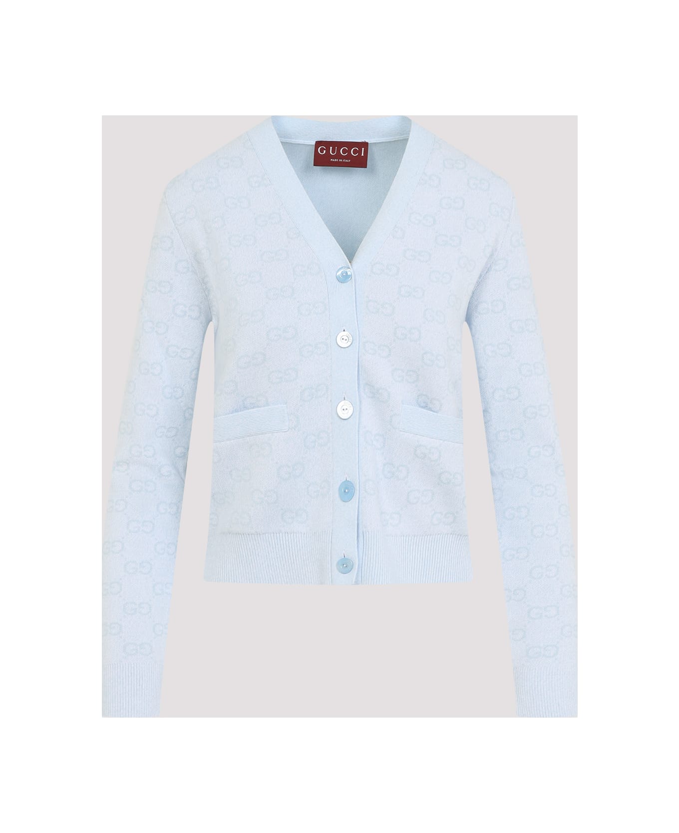 Gucci Fine Knit Gg Jacquard Cardigan - Light Blue White