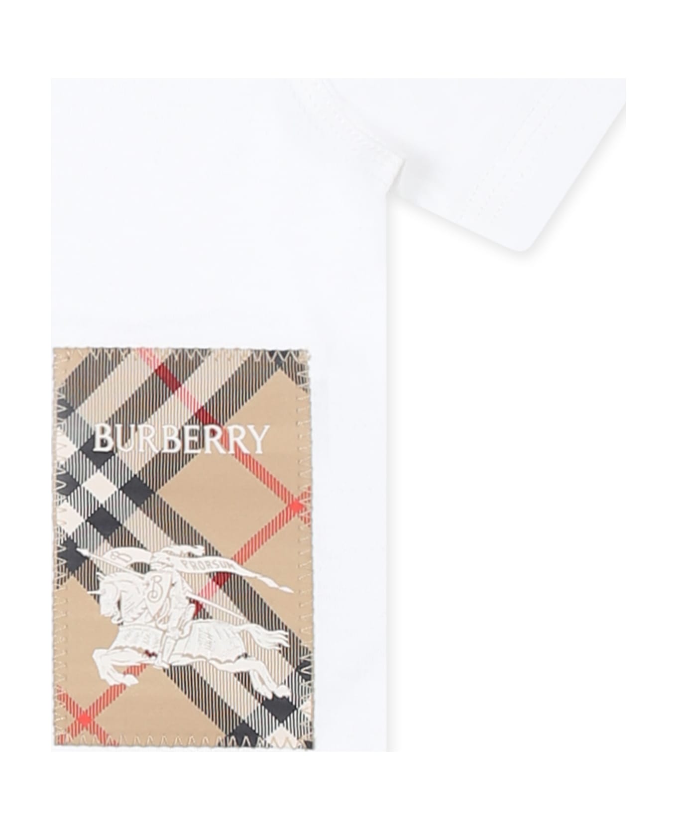 Burberry White T-shirt For Baby Kids With Logo Patch - White