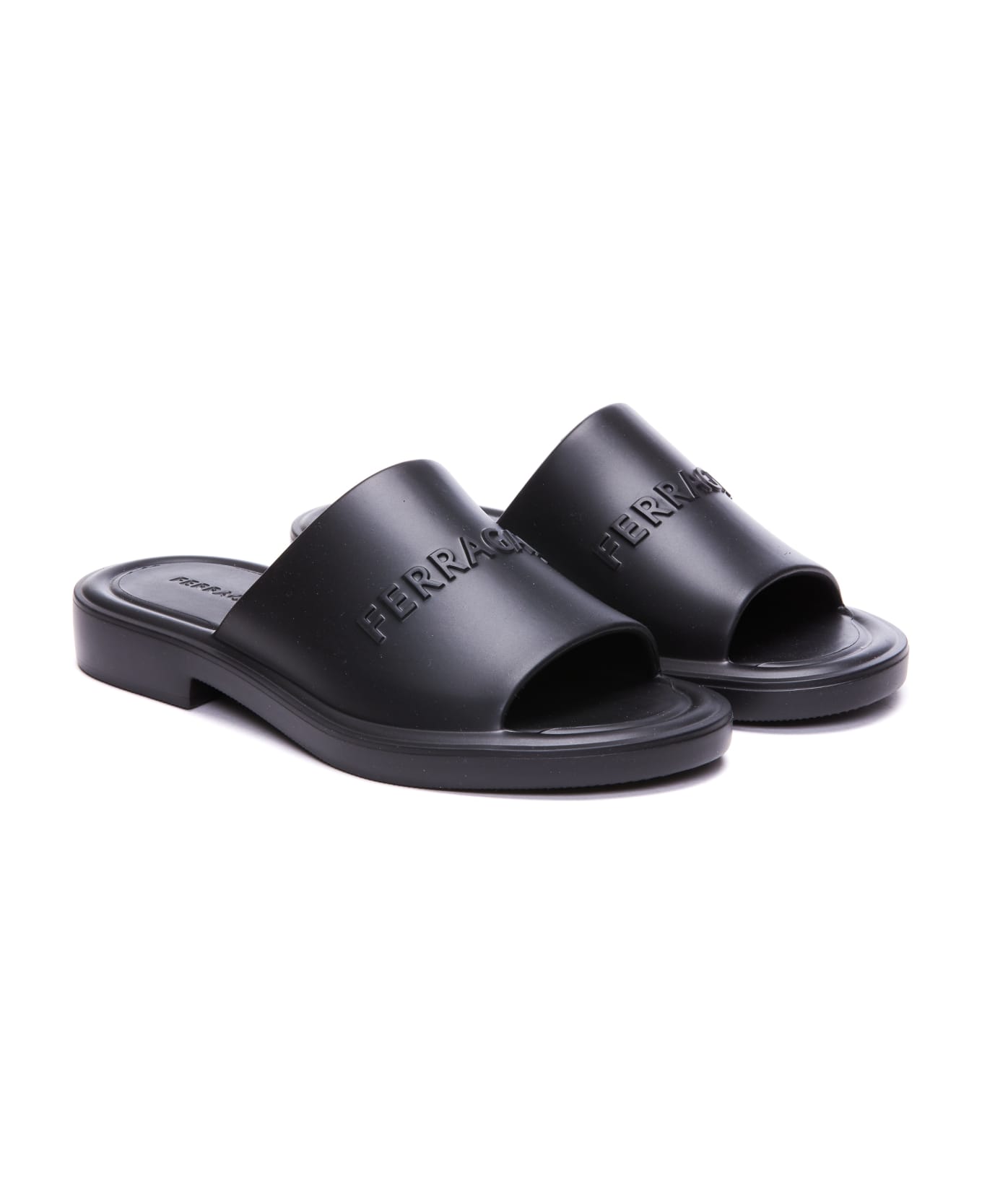 Ferragamo Logo Flat Sandals - Black