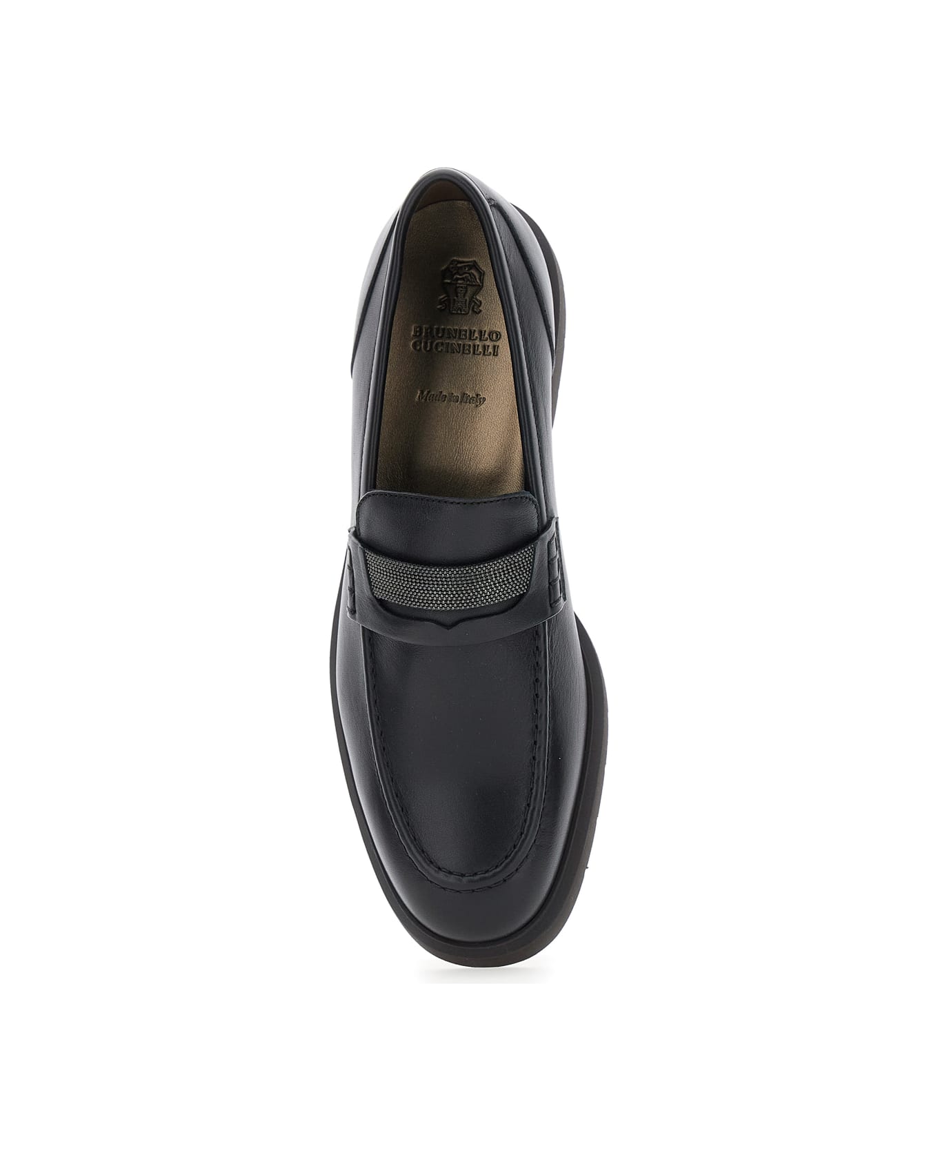 Brunello Cucinelli Black Loafers With Monil Detail On The Front In Smooth Leather Woman - Black