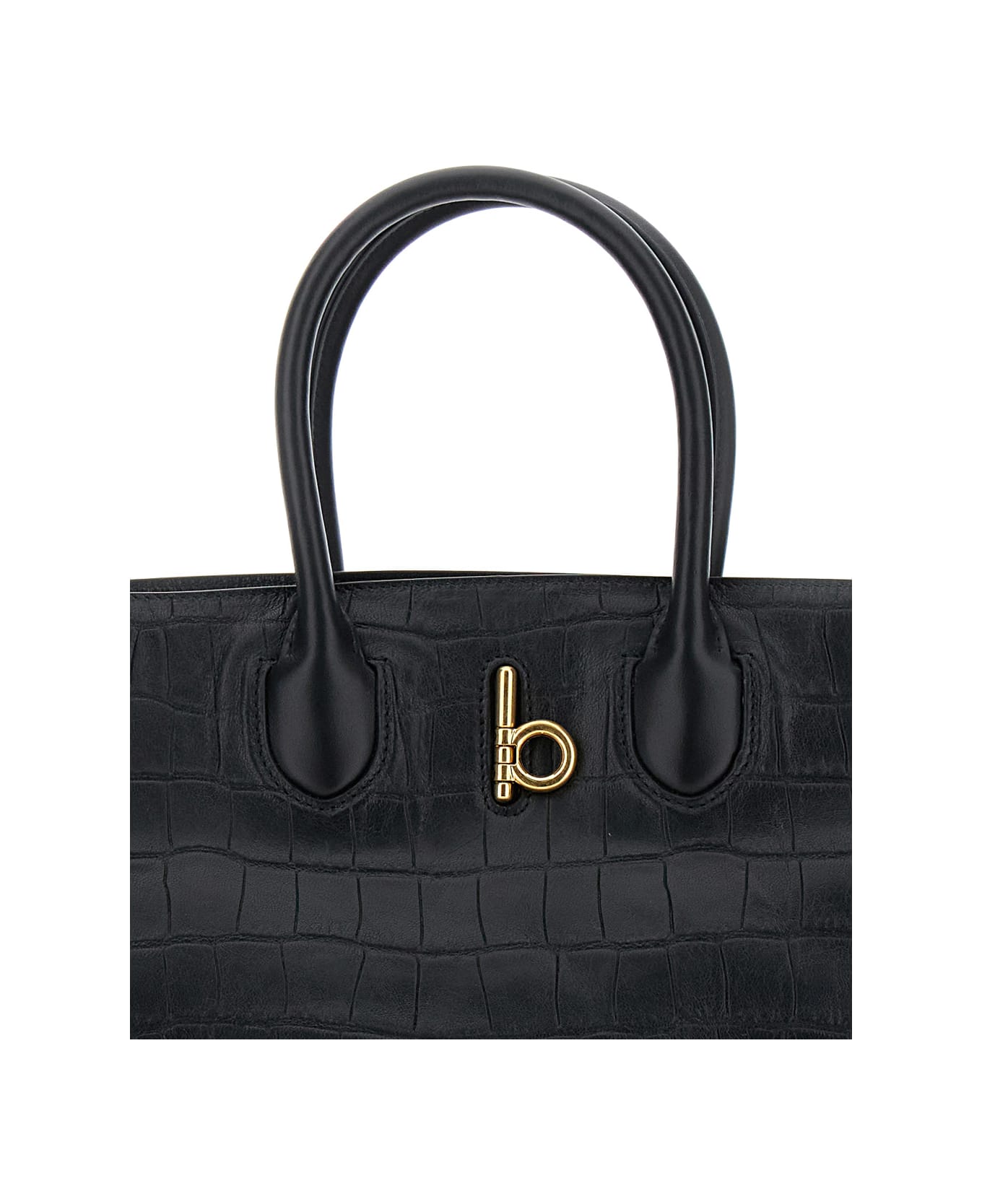 Burberry 
rocking Horse
 Black Handbag With Metallic Logo Detail In Leather Woman - Black