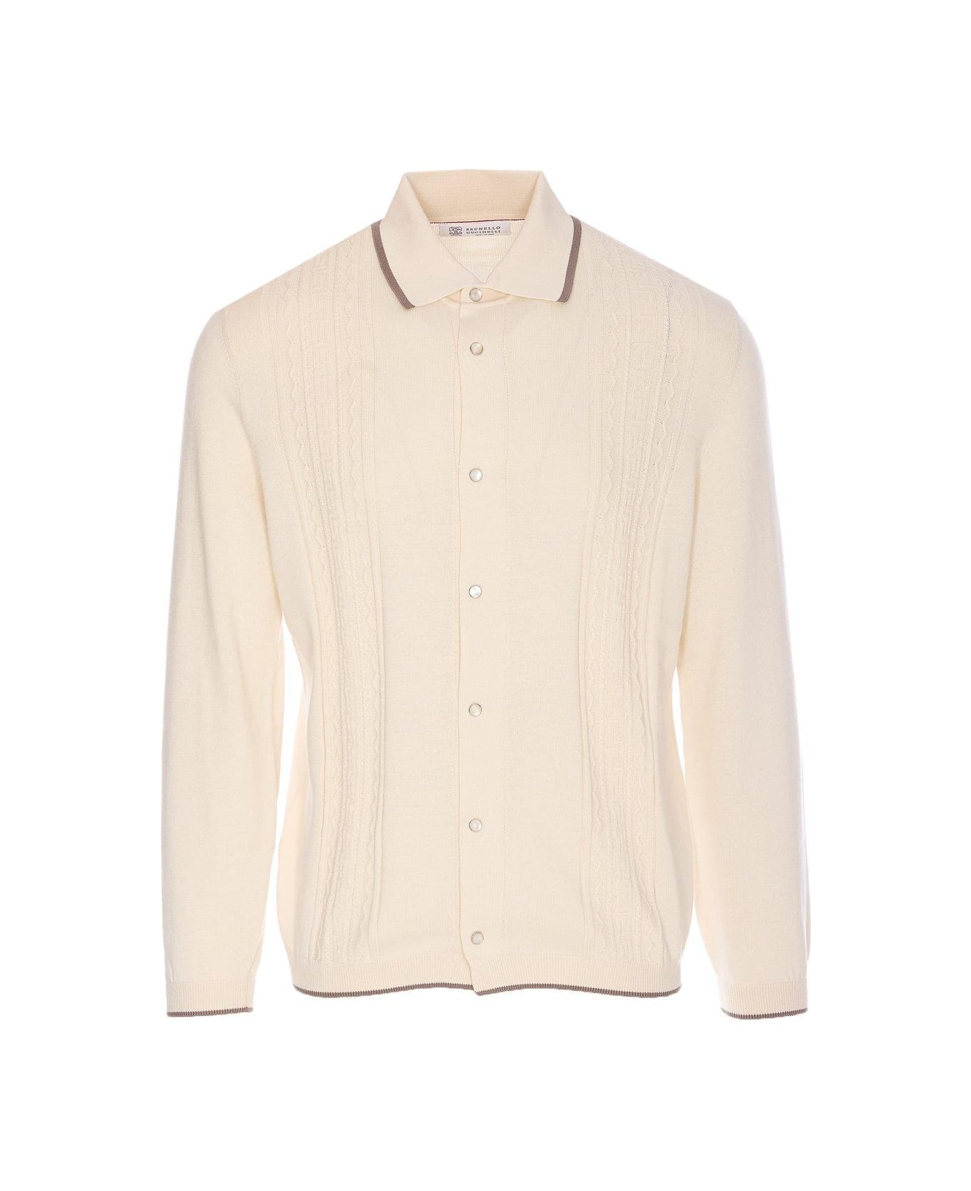 Brunello Cucinelli Geometric Jacquard Knitted Shirt - White