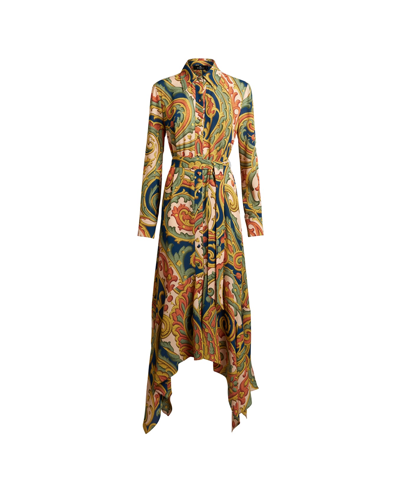 Etro Shirt Dress In Navy Blue Printed Silk - Blue