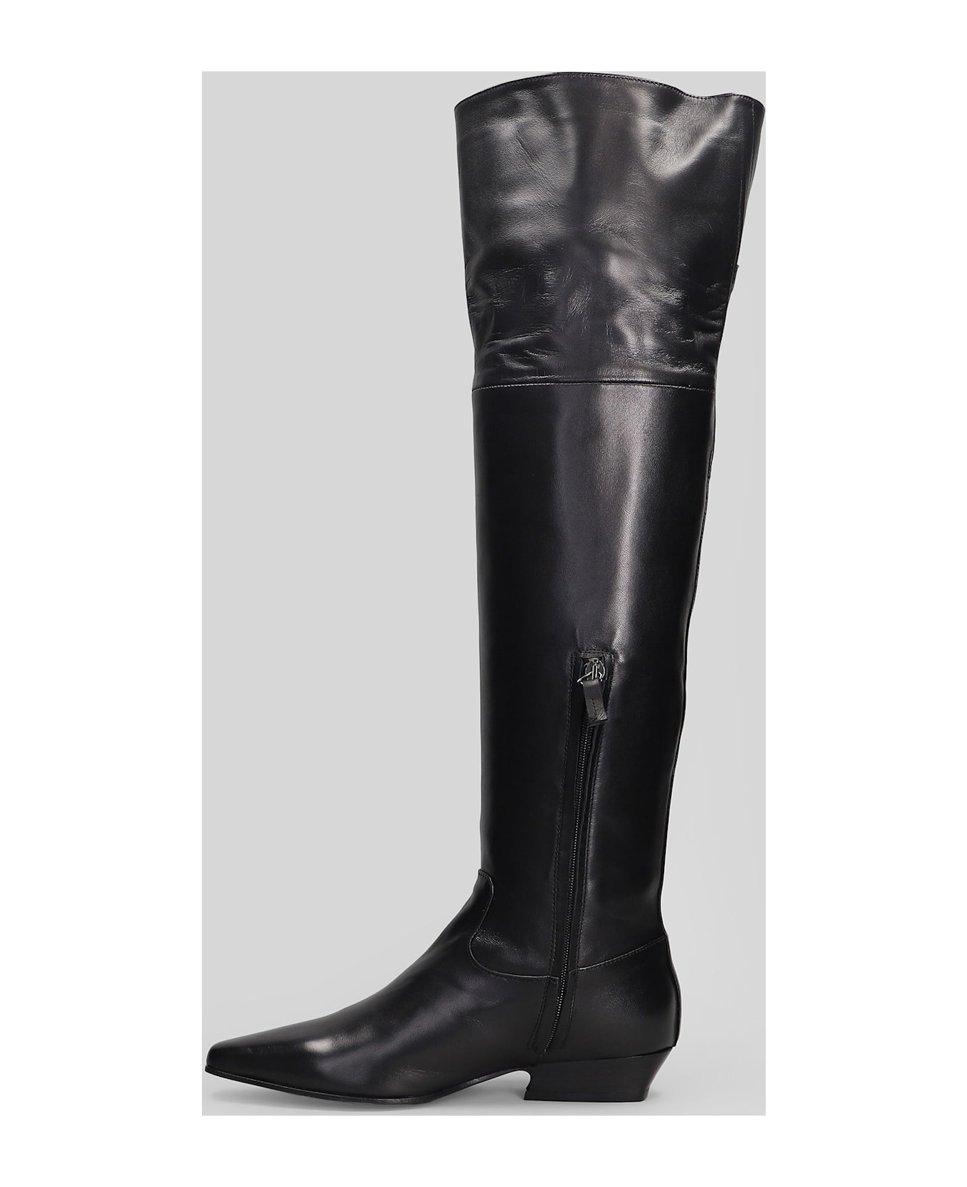 Julie Dee Low Heels Boots In Black Leather - black