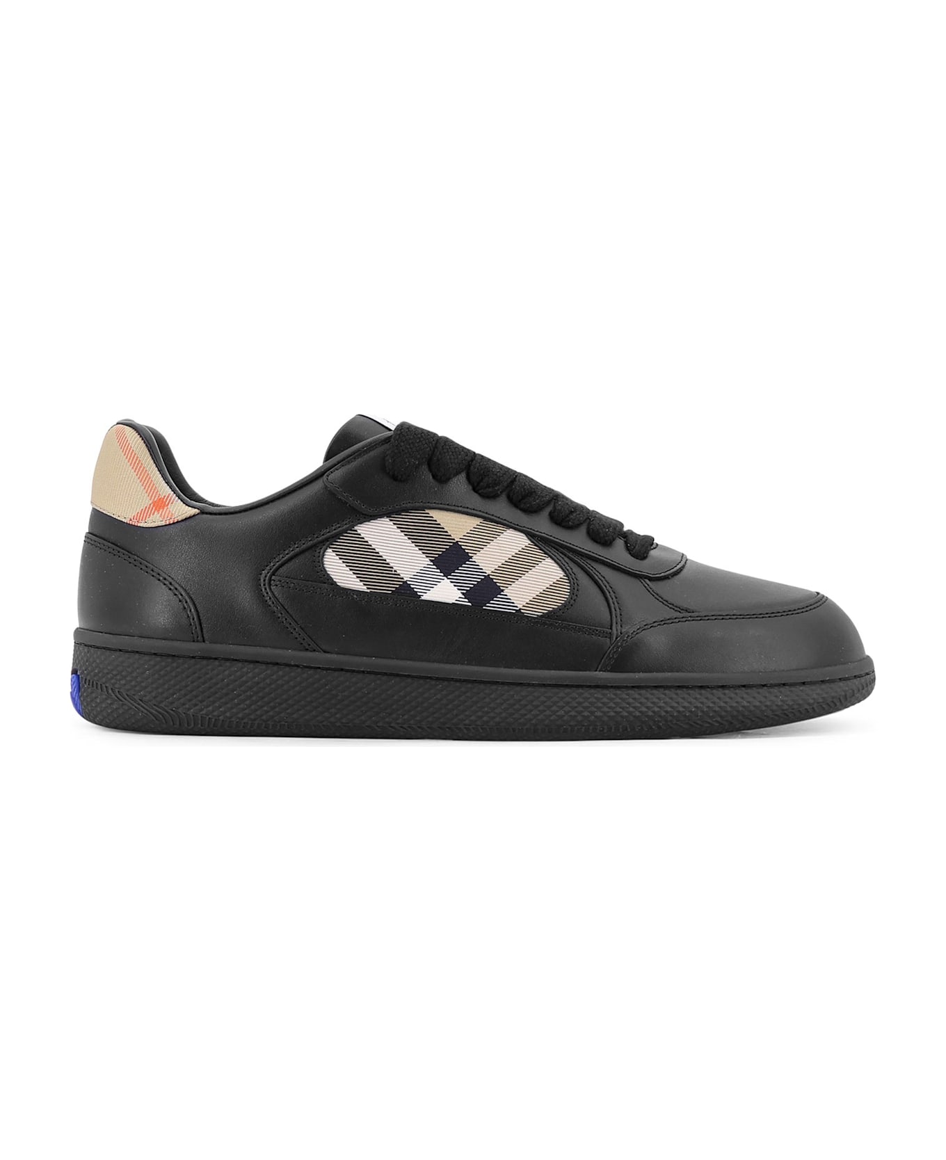 Burberry Leather Sneakers With Traditional Check Inserts - Black