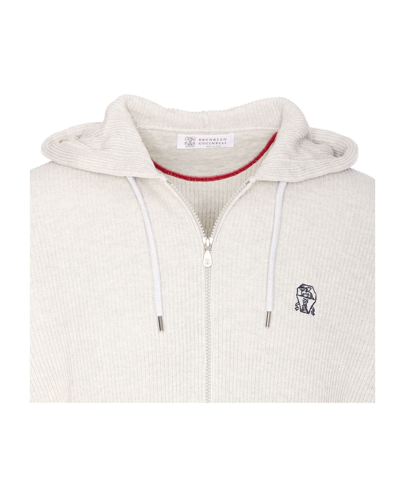 Brunello Cucinelli Logo Zipped Hoodie - White ニットウェア
