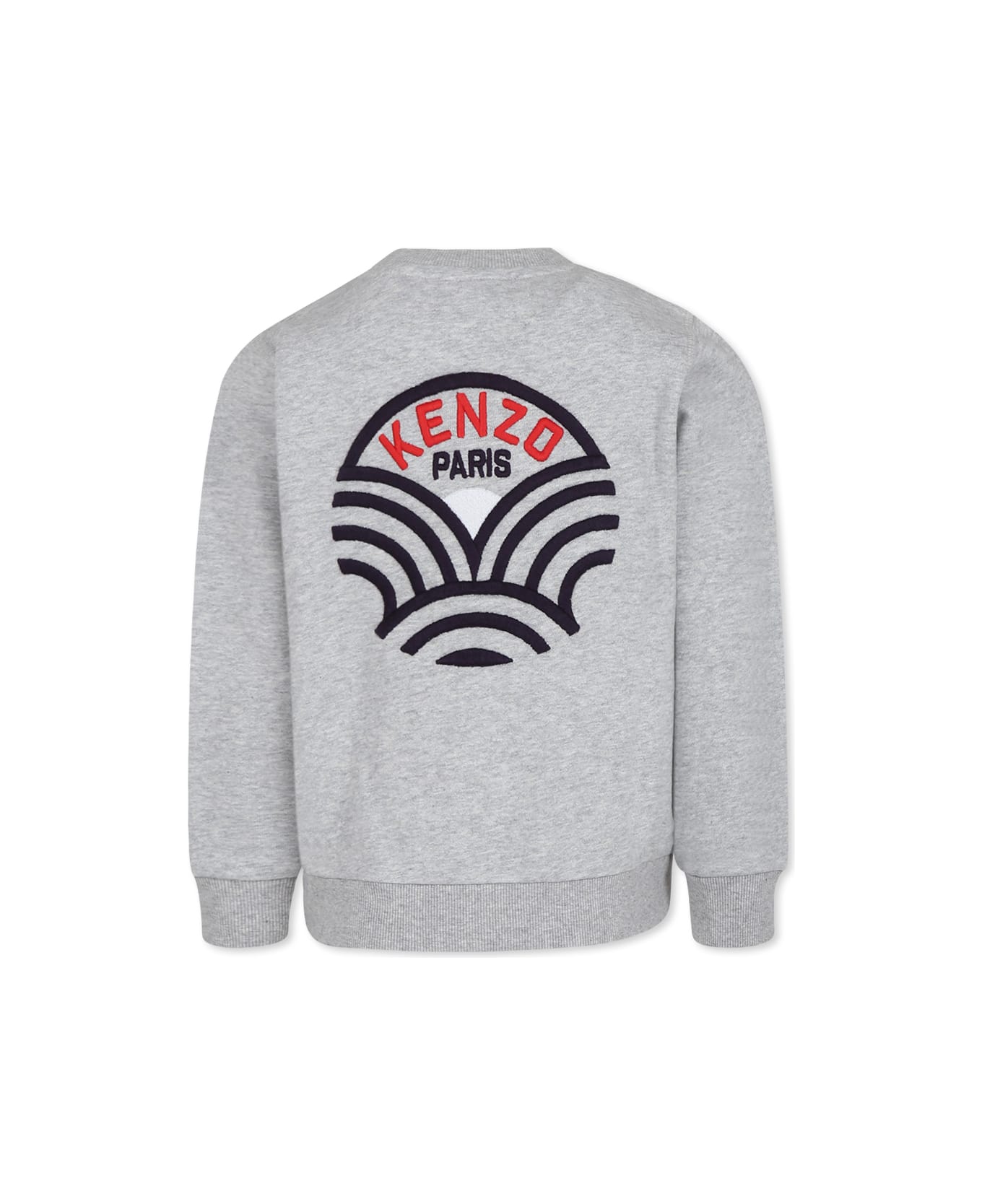 Kenzo Kids Grey Sweatshirt For Boy With Kenzo Seigaiha Embrodery - Grey