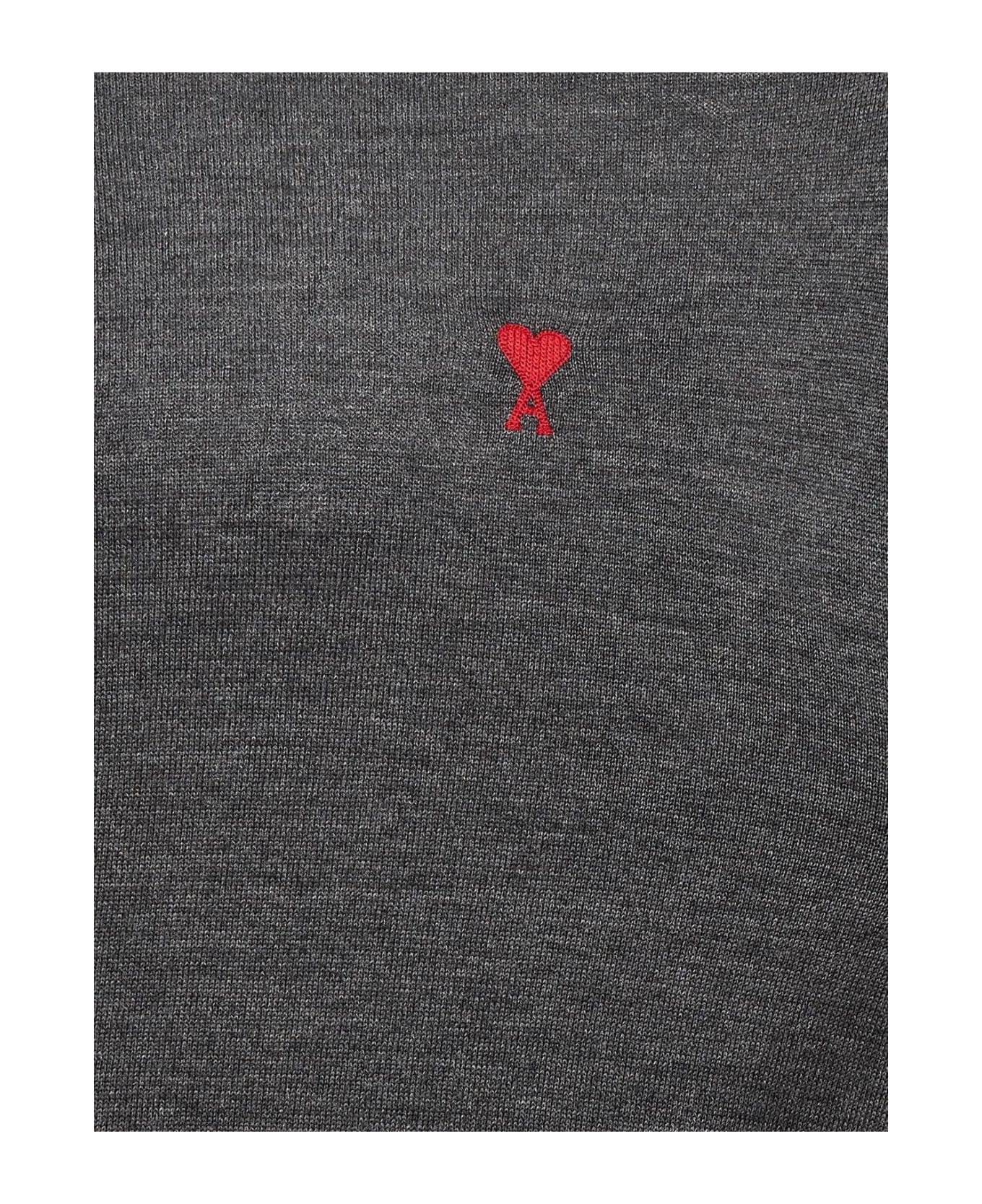 Ami Alexandre Mattiussi Paris De Coeur Logo Embroidered Crewneck Jumper - Grey
