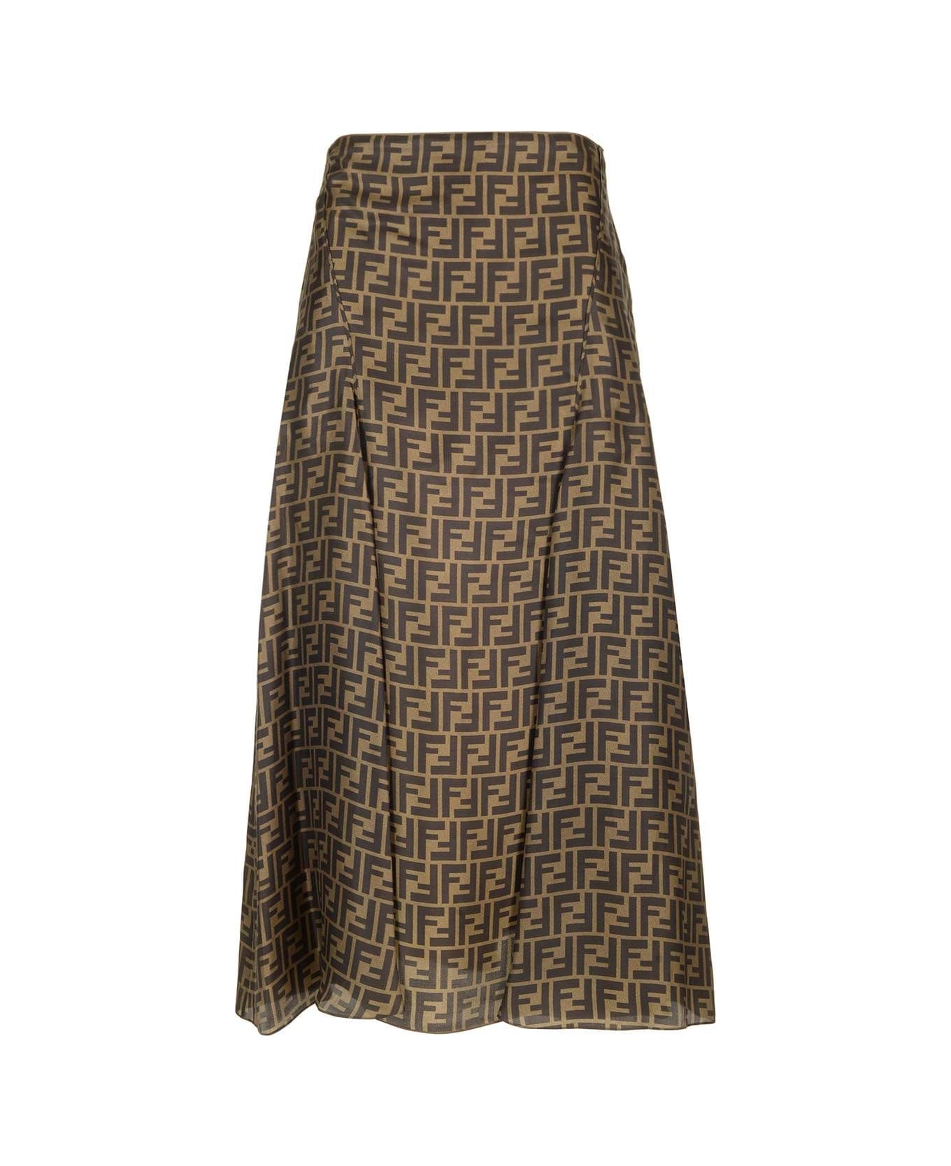 Fendi Brown Ff Twill Skirt - Brown