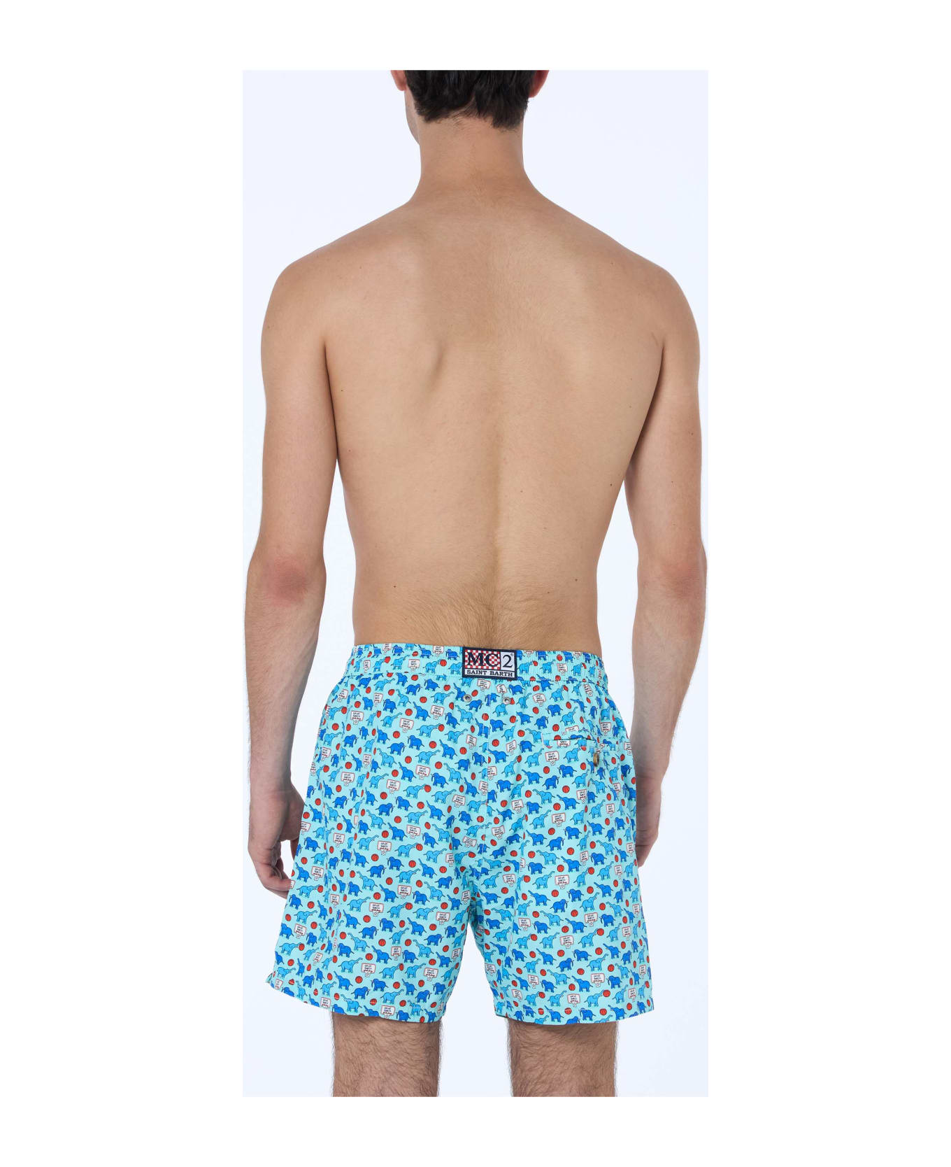 MC2 Saint Barth Man Lightweight Fabric Swim-shorts Lighting Micro Fantasy With Elephant Print - GREEN