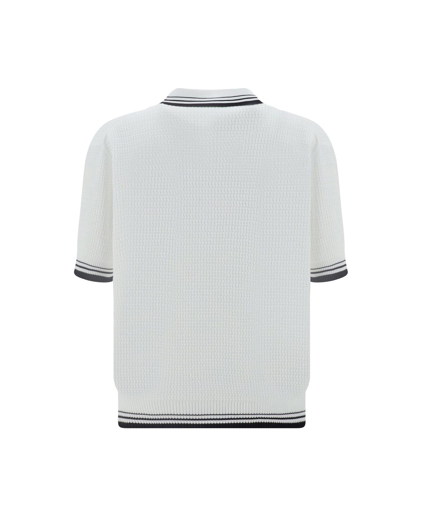 Prada Logo Embroidered Knit Polo Shirt - Bianco+nero