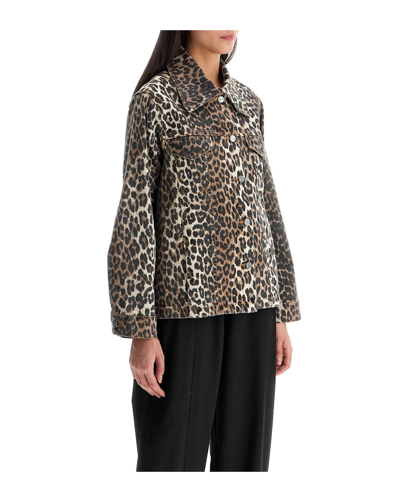 Ganni 
leopard Print Denim Jacket
 - LEOPARD (Brown)