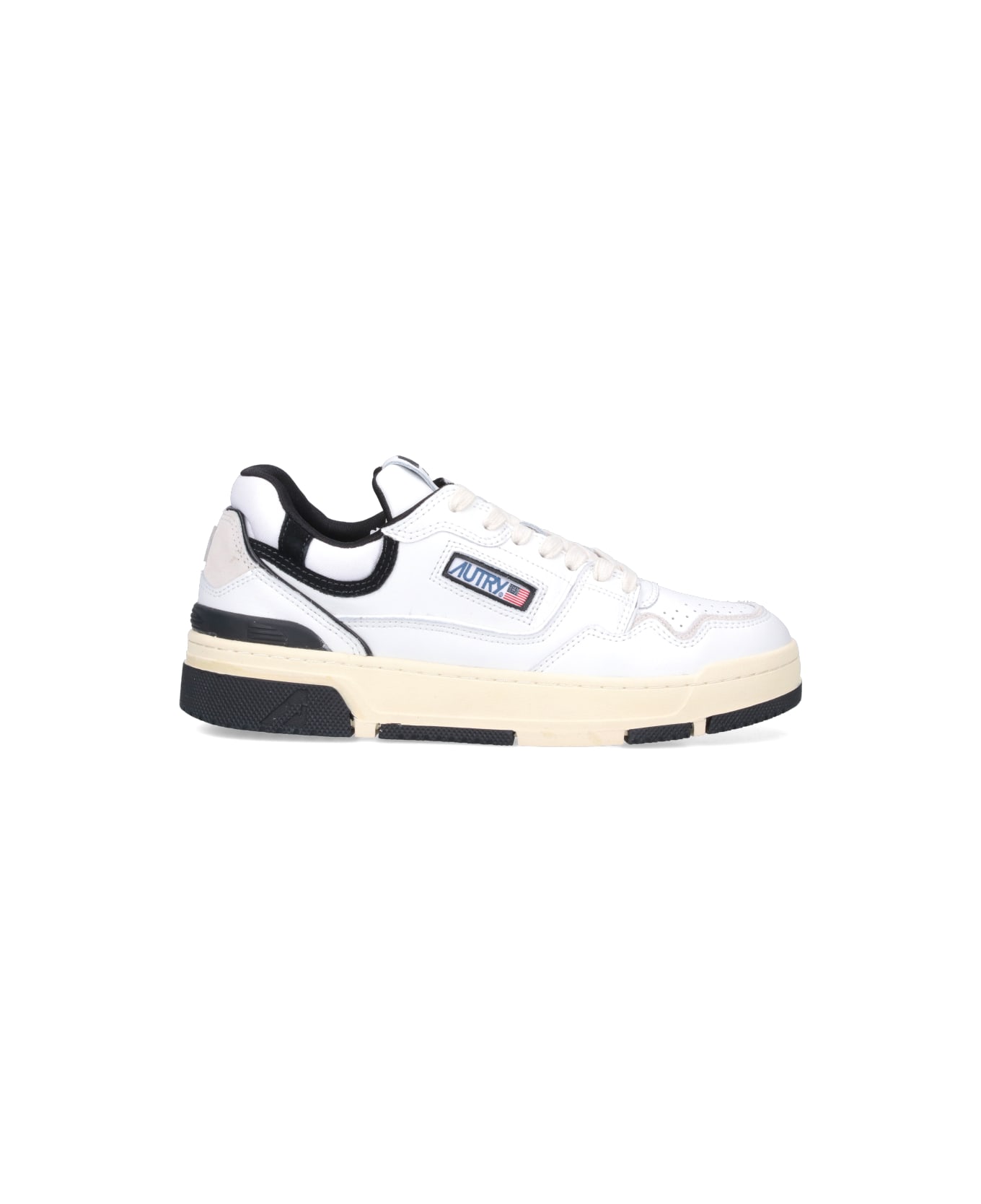 Autry Clc Sneakers In White And Black Leather - White/black