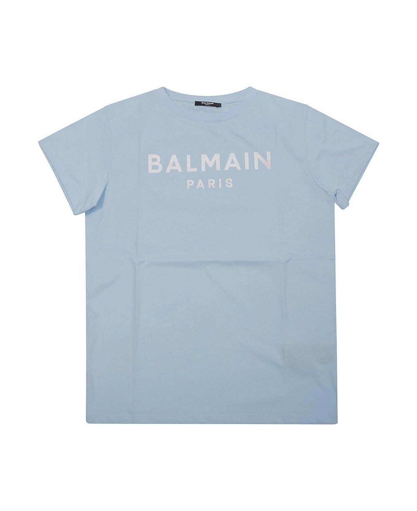 Balmain Holographic Logo Crewneck T-shirt - Light blue