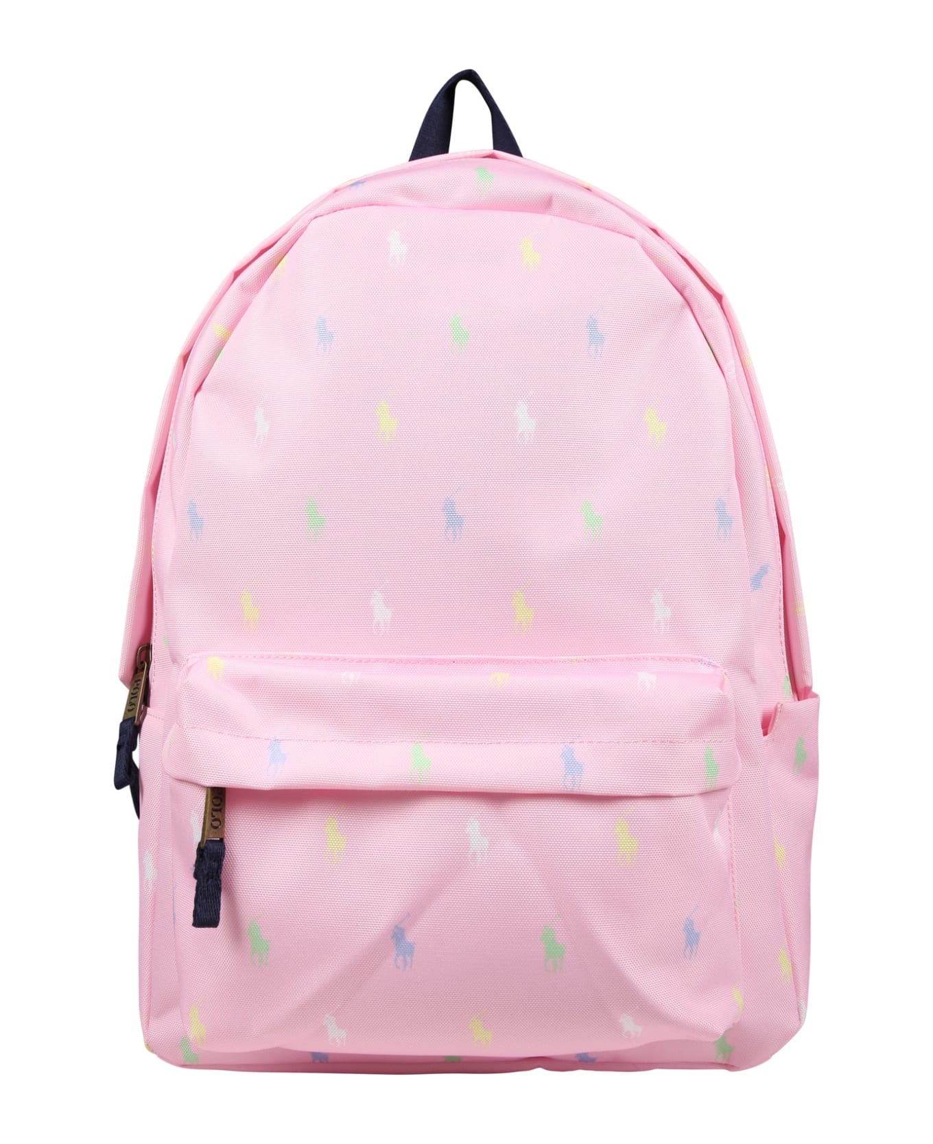 Ralph Lauren Pink Backpack For Girl With All-over Logo - Pink