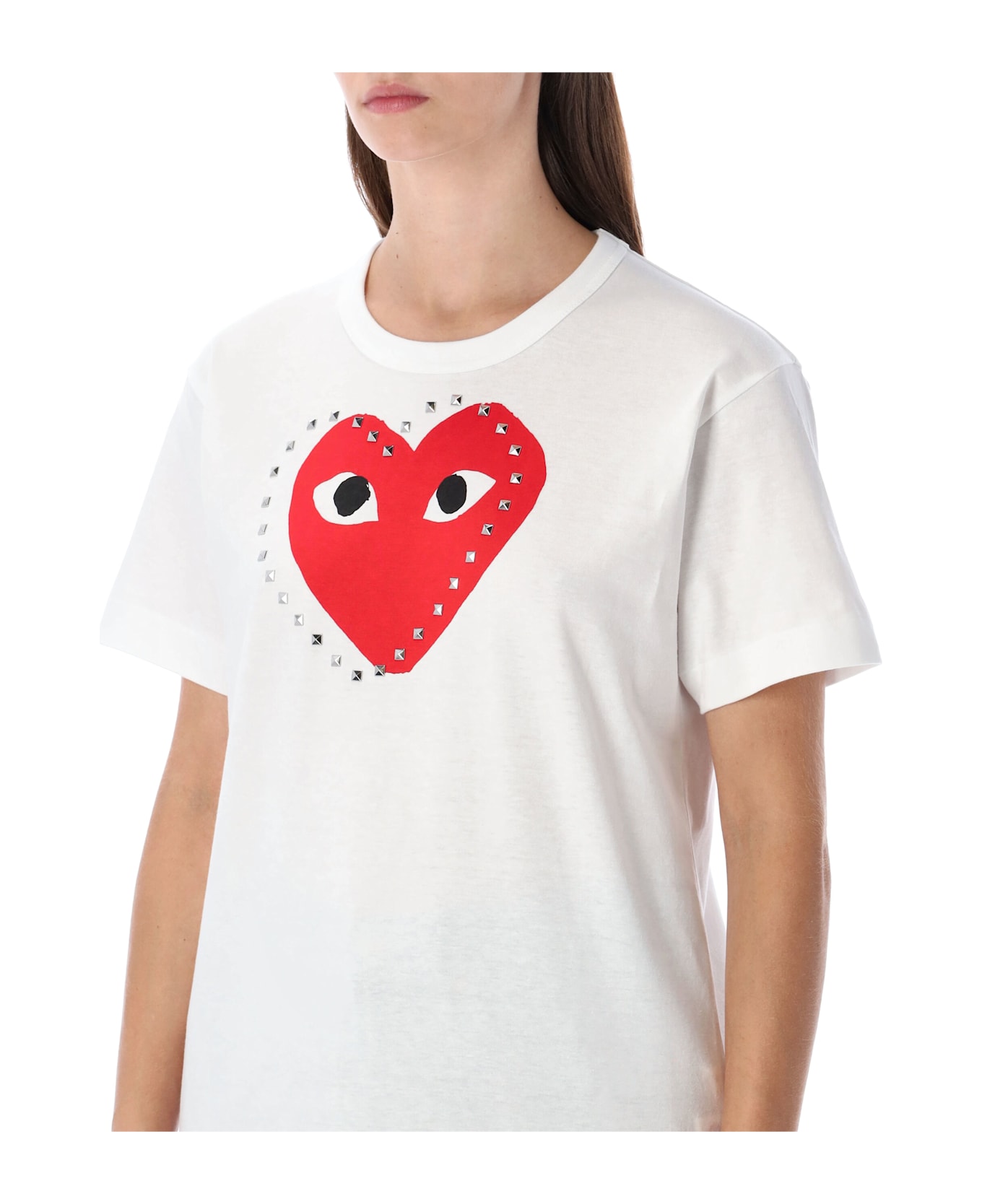 Comme des Garçons Play White T-shirt With Studded Red Heart - WHITE
