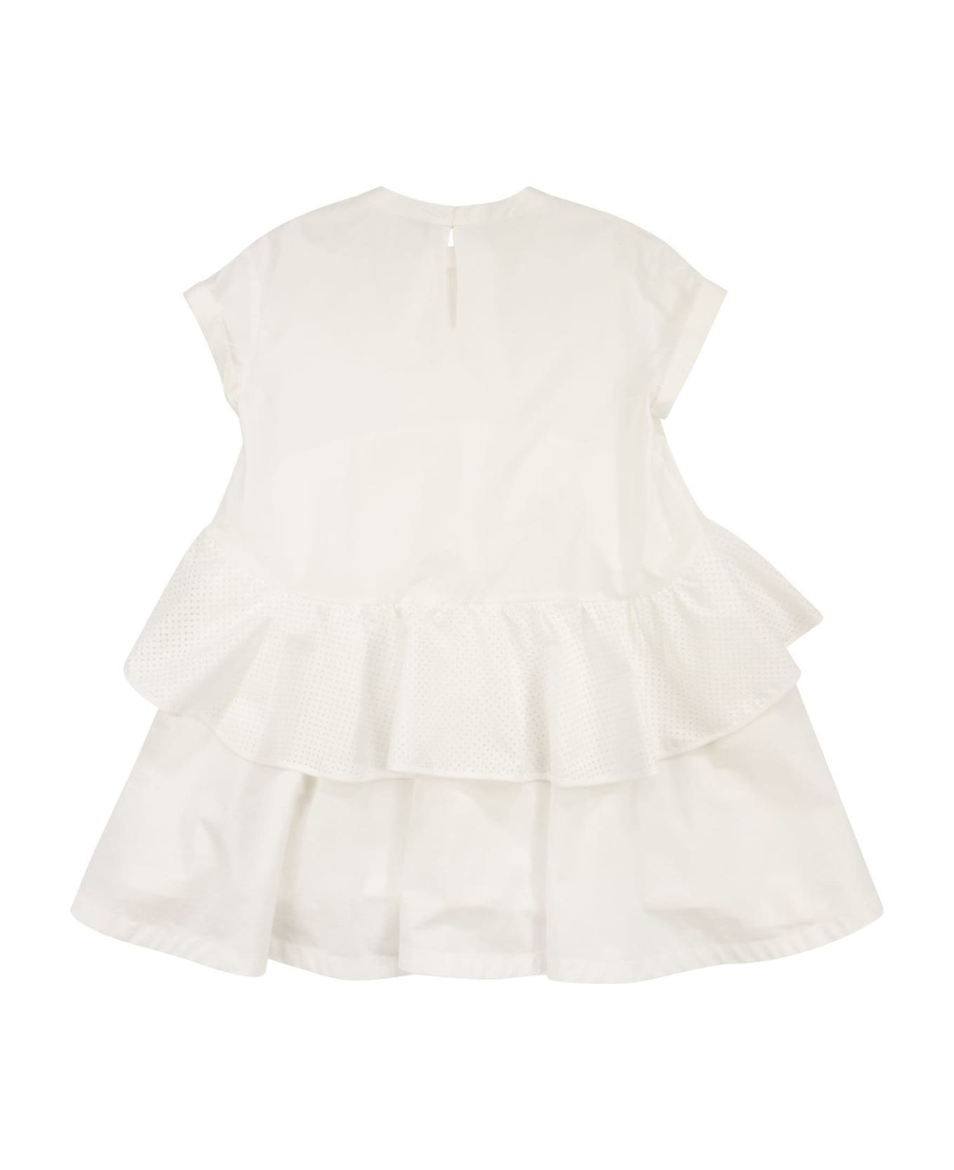 Brunello Cucinelli Flounced Cotton Poplin Dress - White