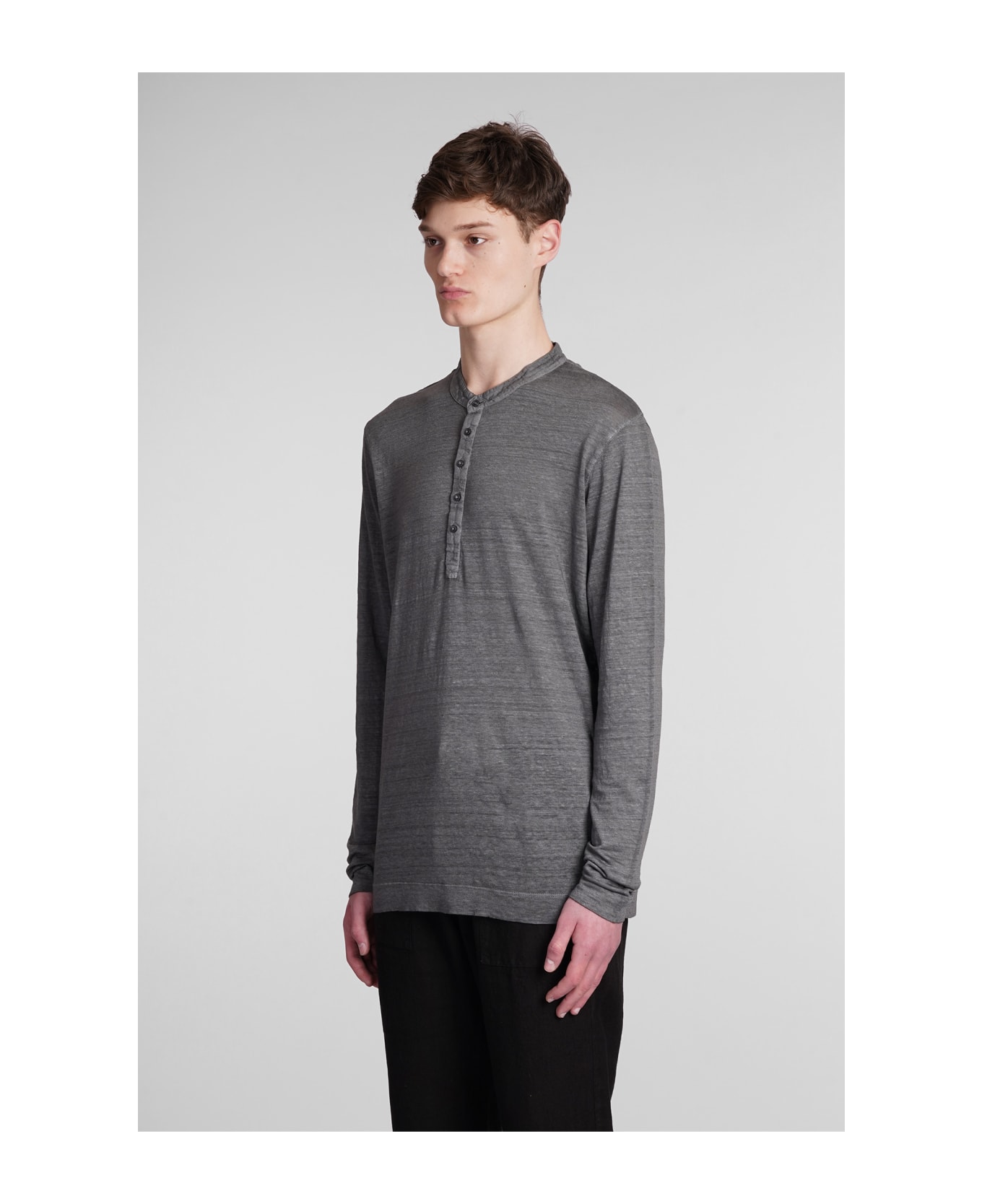 120% Lino T-shirt In Grey Linen - grey シャツ