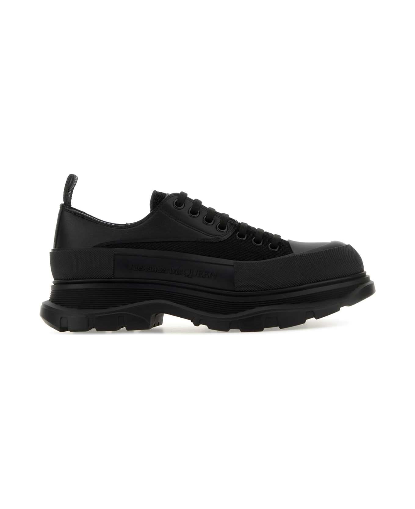 Alexander McQueen Black Leather And Fabric Tread Slick Sneakers - BLACKOF.WHITESILVE