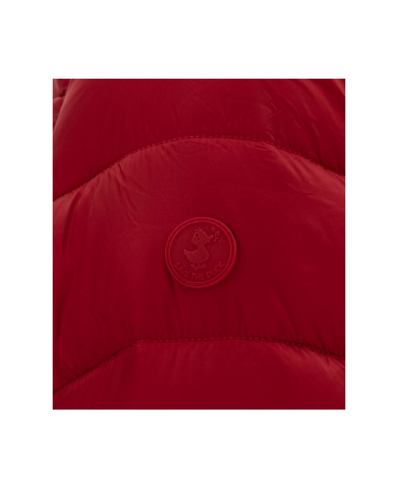 Save the Duck 'drimia' Long Red Down Jacket With Tonal Logo Patch In Shiny Leather Woman - Red